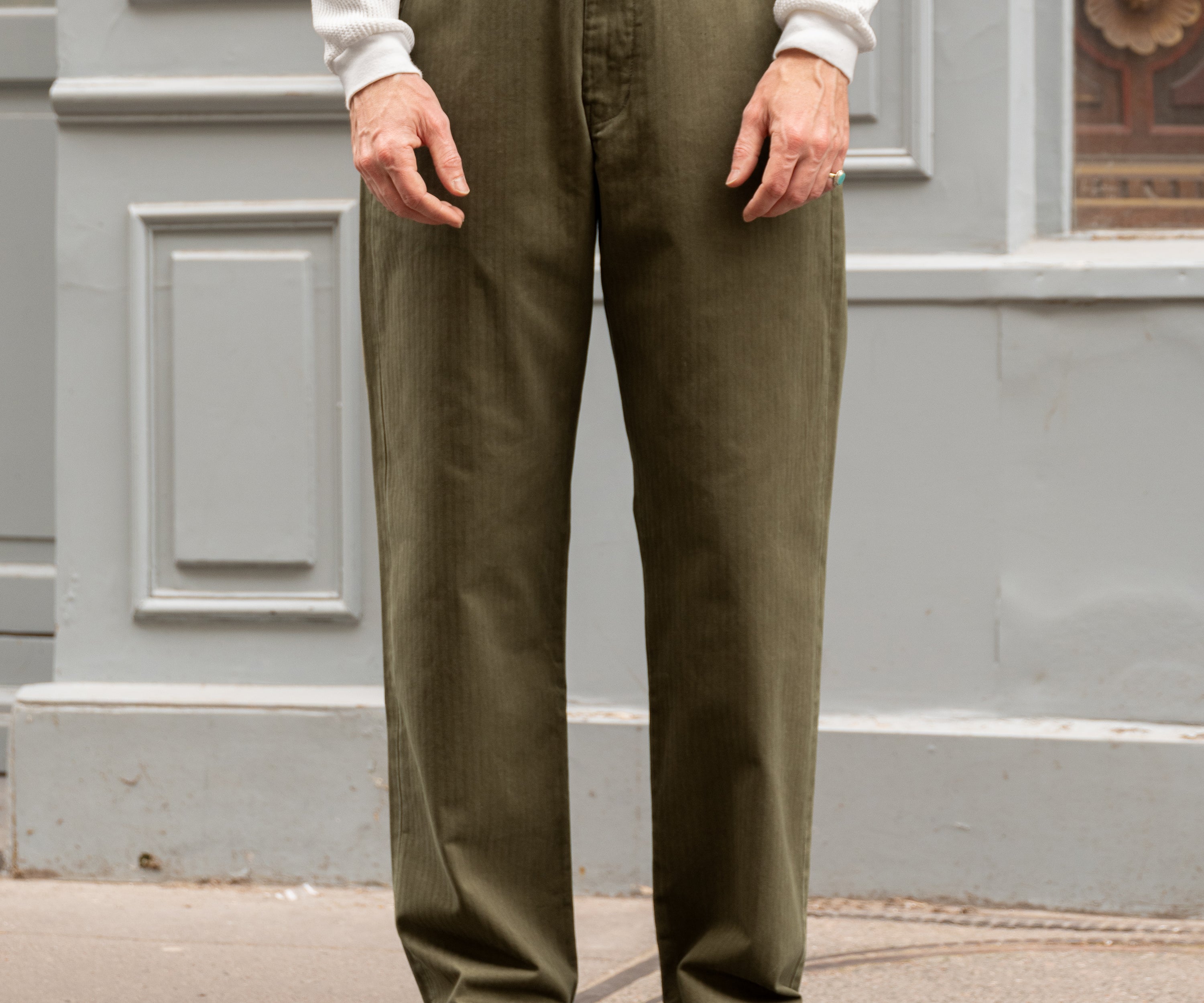 THE PLAIN FRONT PANTS Pants US26 / HBT OLIVE GREEN - BRUT Clothing US
