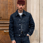 THE PLEATED SELVEDGE DENIM JACKET Coats & Jackets X-SMALL / RAW INDIGO - BRUT Clothing US