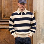 THE SHETLAND POLO Knitwear X-SMALL / NAVY / ECRU - BRUT Clothing US