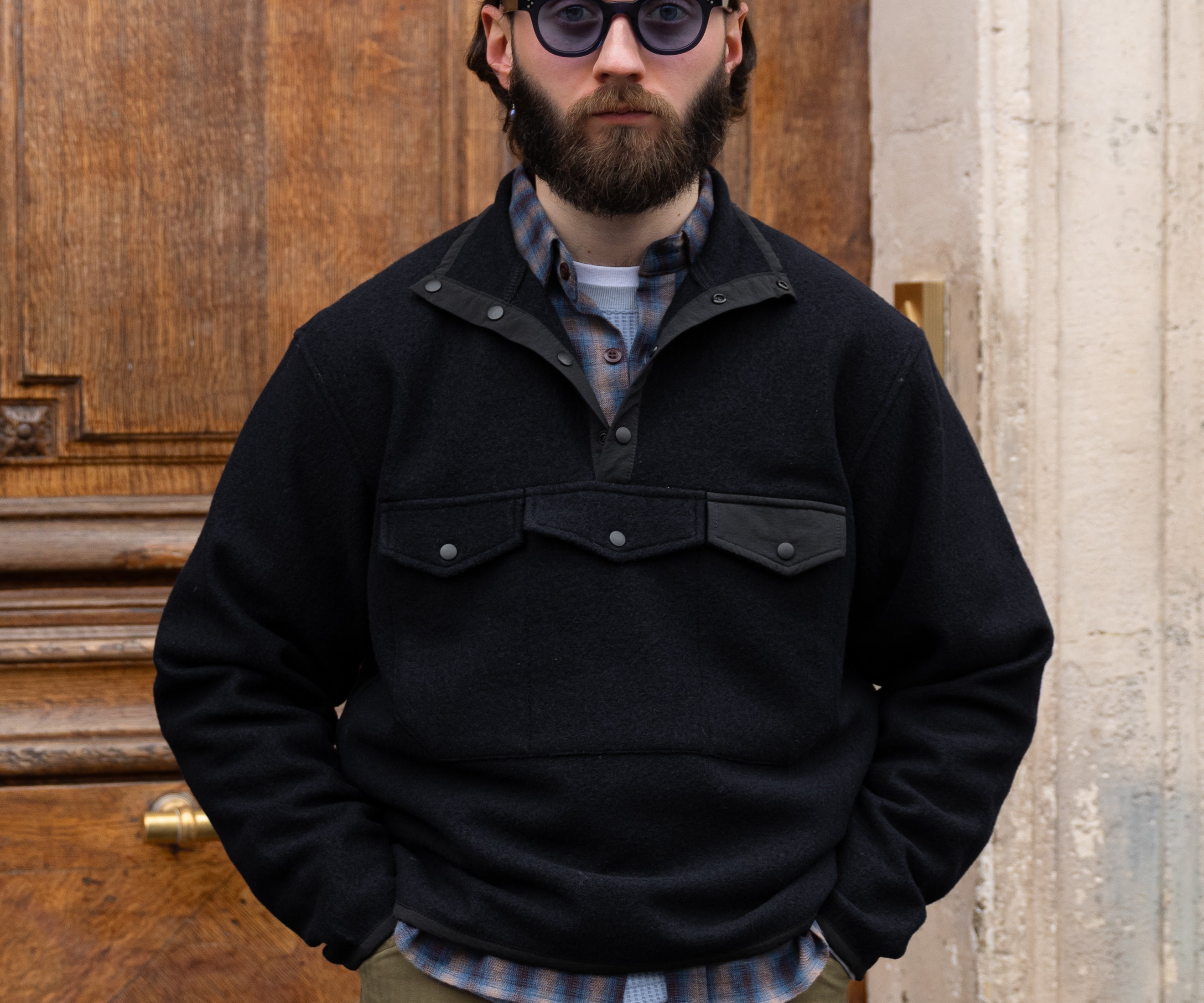 THE WOOL BUTTON-UP FLEECE Knitwear X-SMALL / NAVY - BRUT Clothing US