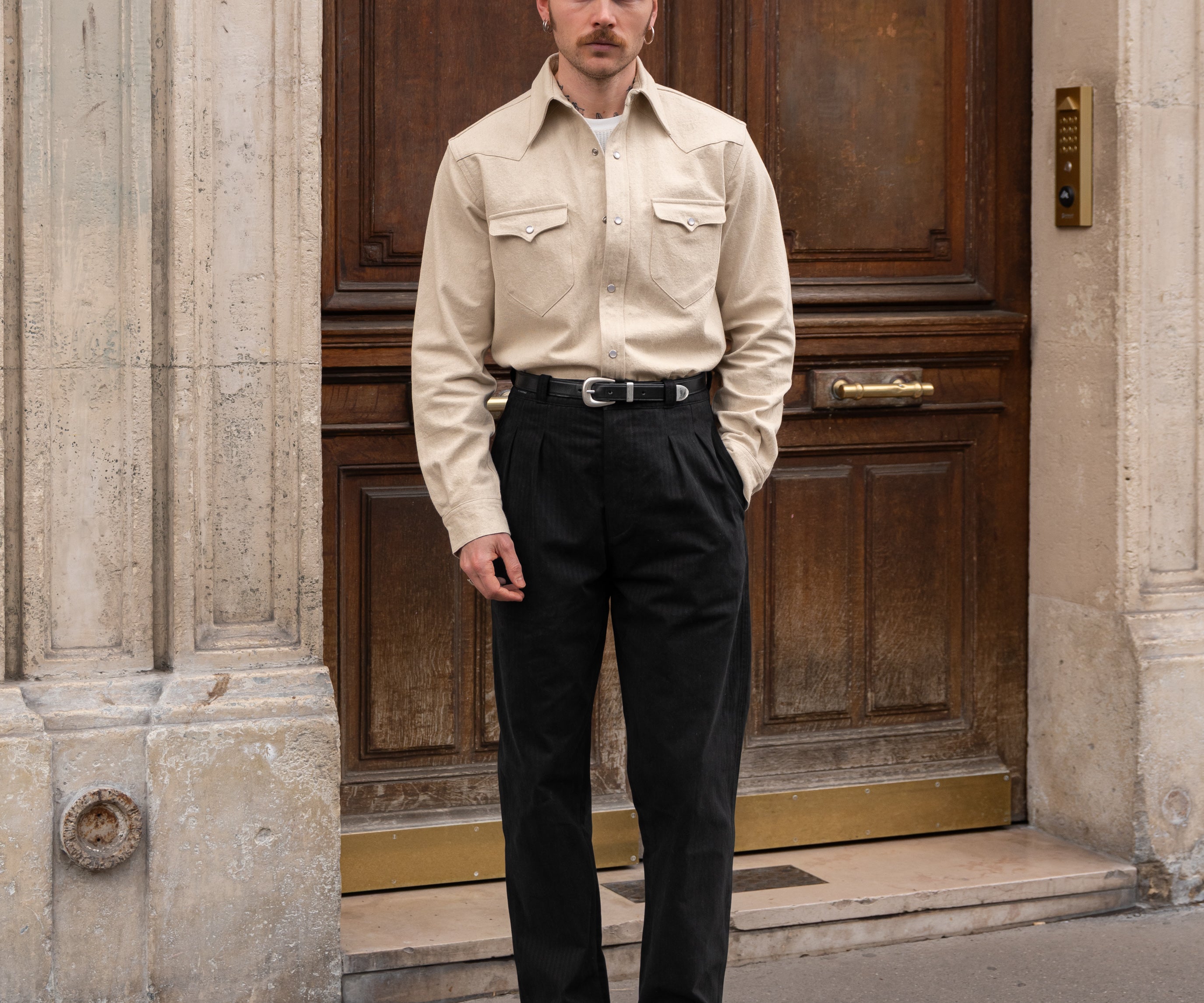 THE WESTERN DENIM SHIRT Shirts X-SMALL / ECRU - BRUT Clothing US