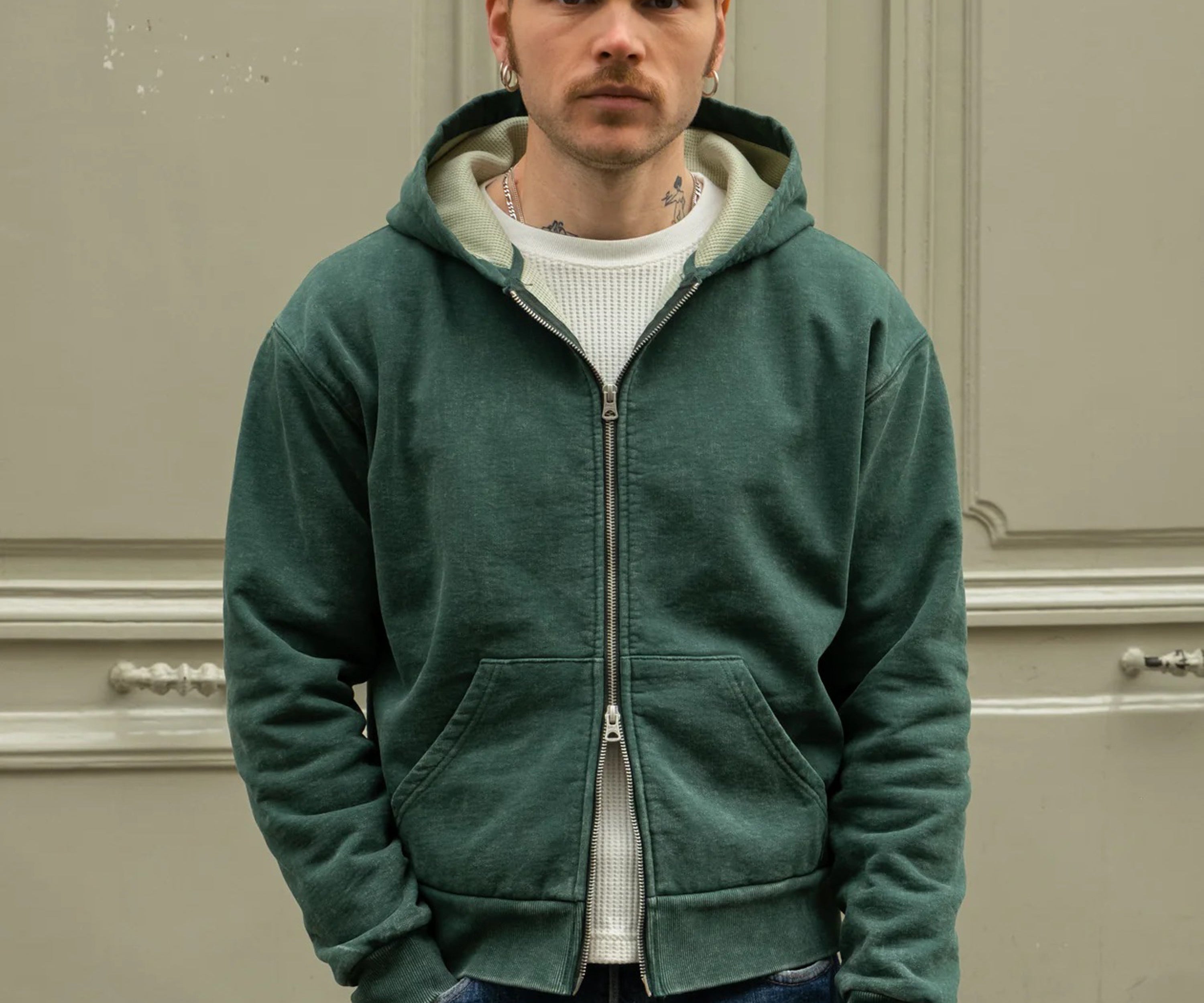 THE THERMAL ZIP SWEAT Sweatshirts X-SMALL / DUSTY GREEN - BRUT Clothing US