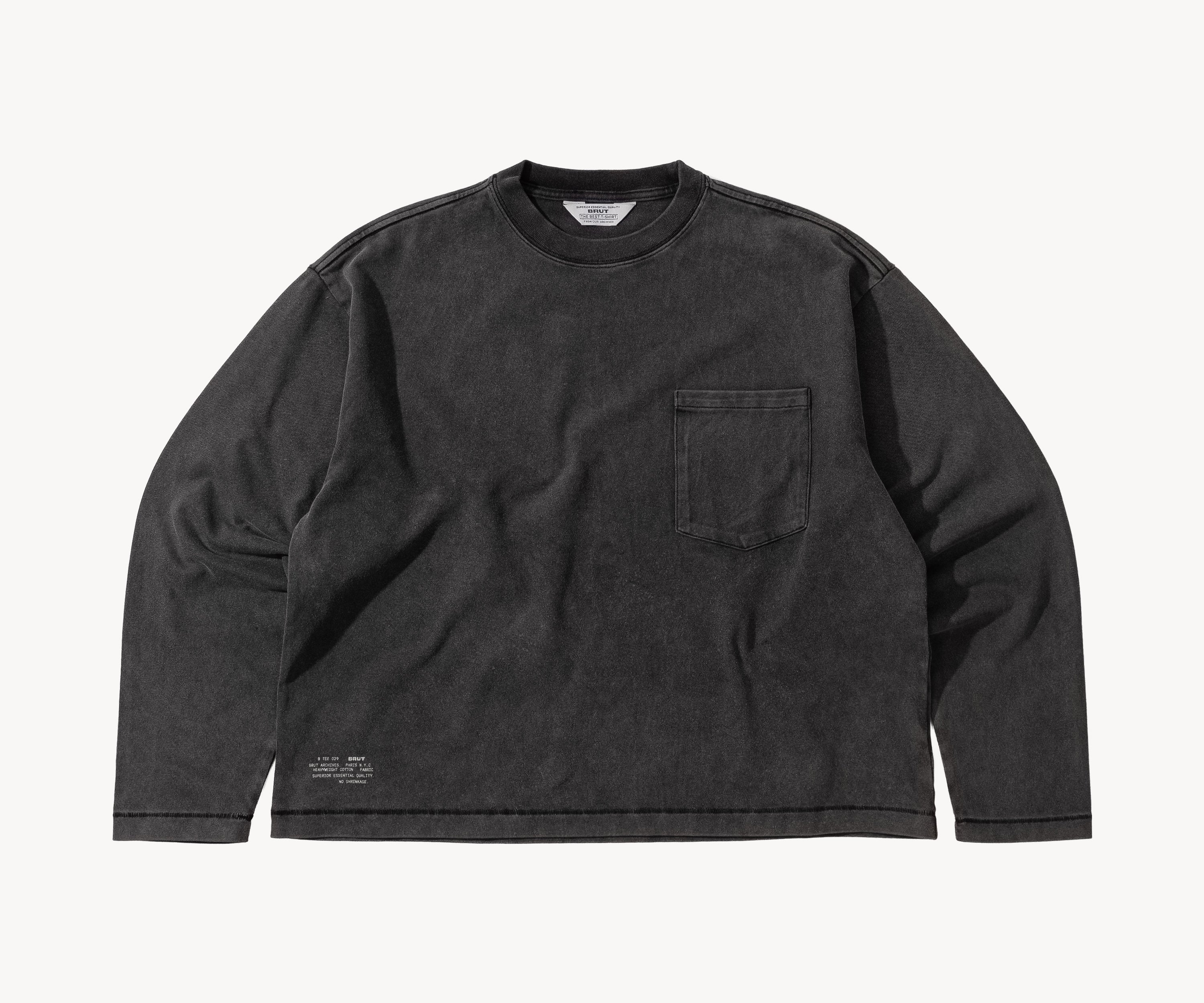 THE BEST LONG SLEEVES POCKET T-SHIRT T-Shirts X-SMALL / STRONG FADED BLACK - BRUT Clothing US