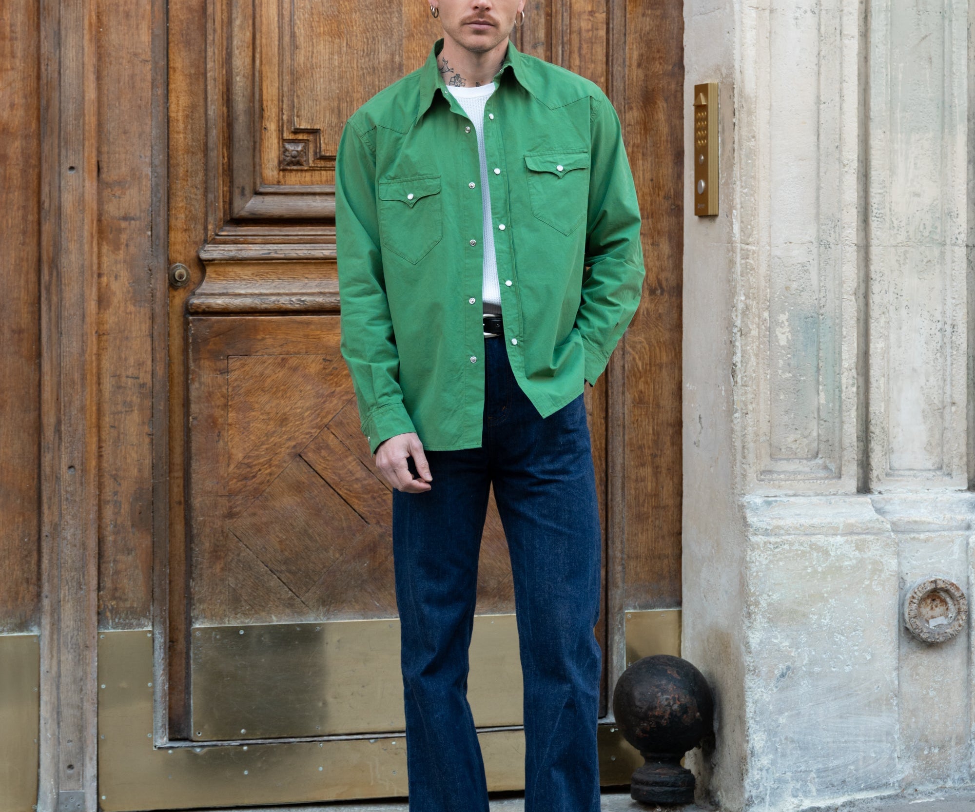 THE WESTERN POPLIN SHIRT Shirts X-SMALL / GREEN - BRUT Clothing US