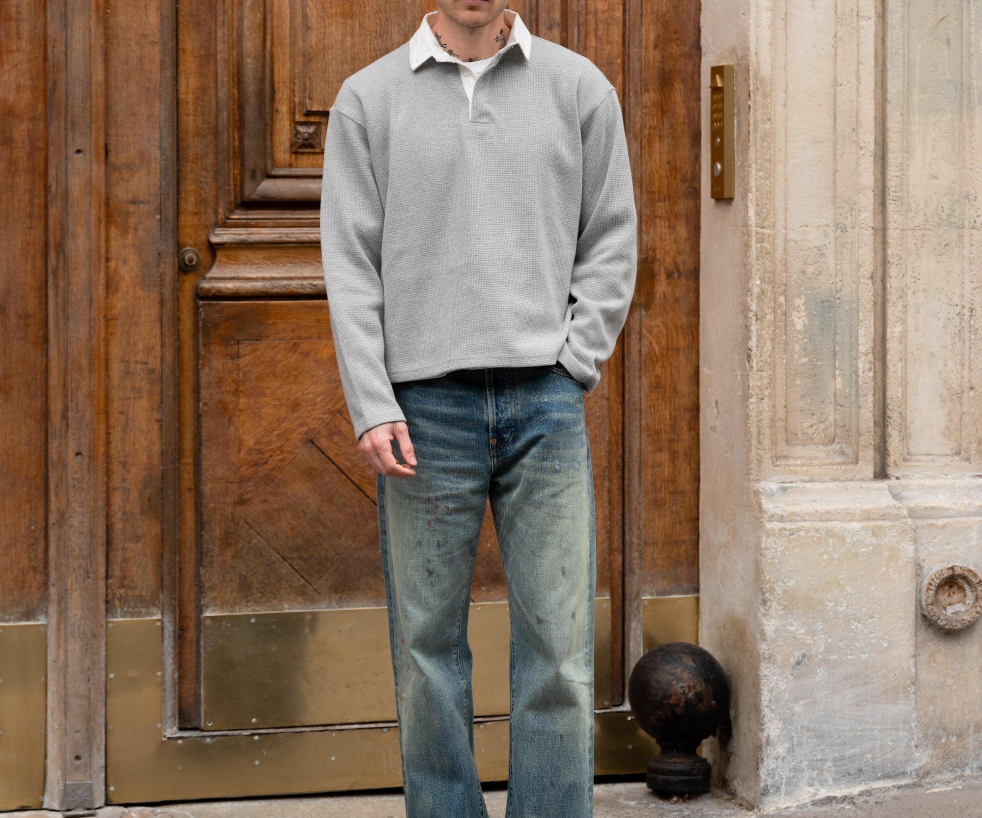 THE THERMAL POLO Knitwear X-SMALL / HEATHER GREY - BRUT Clothing US