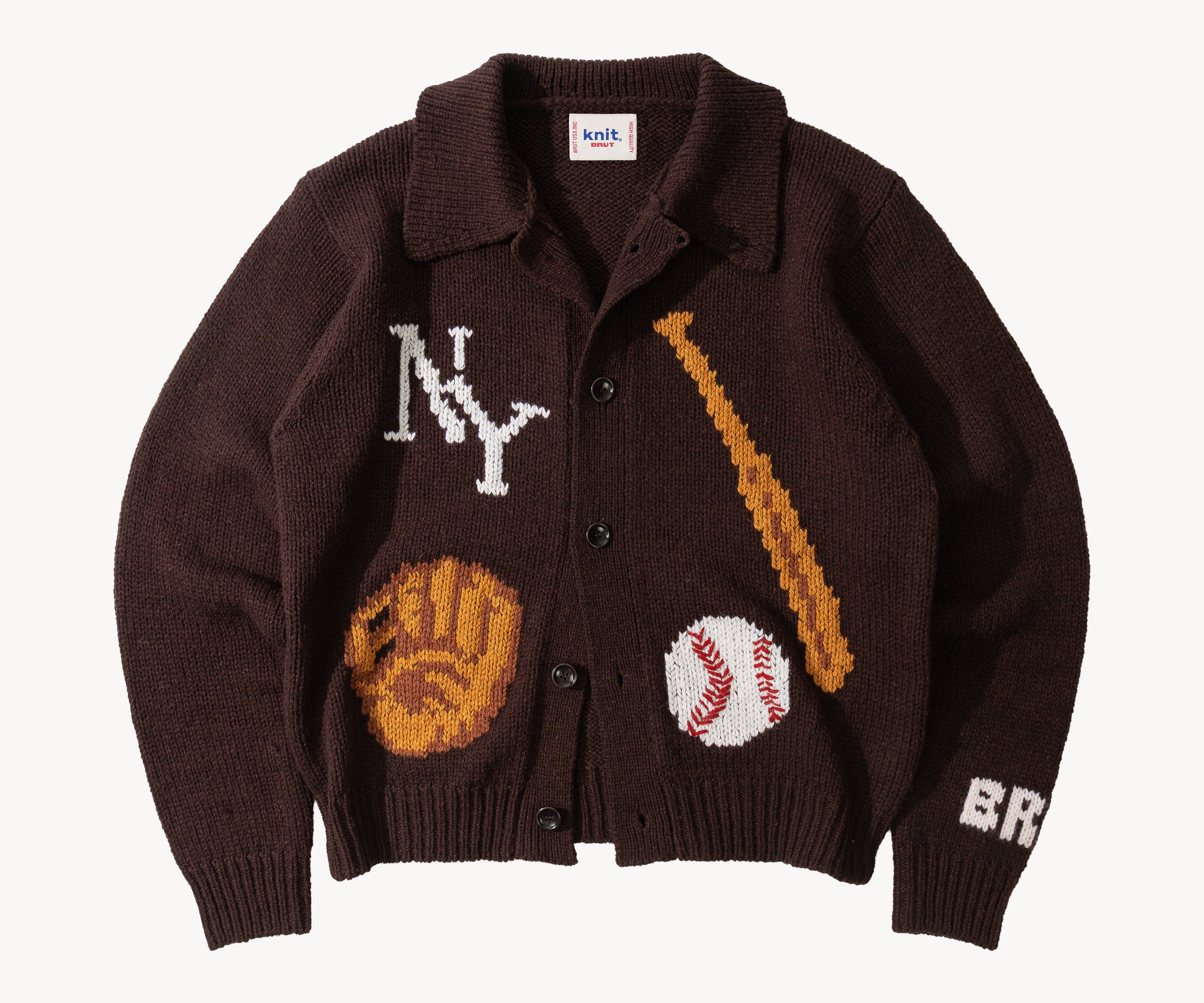THE BASEBALL CARDIGAN Knitwear X-SMALL / BROWN - BRUT Clothing US