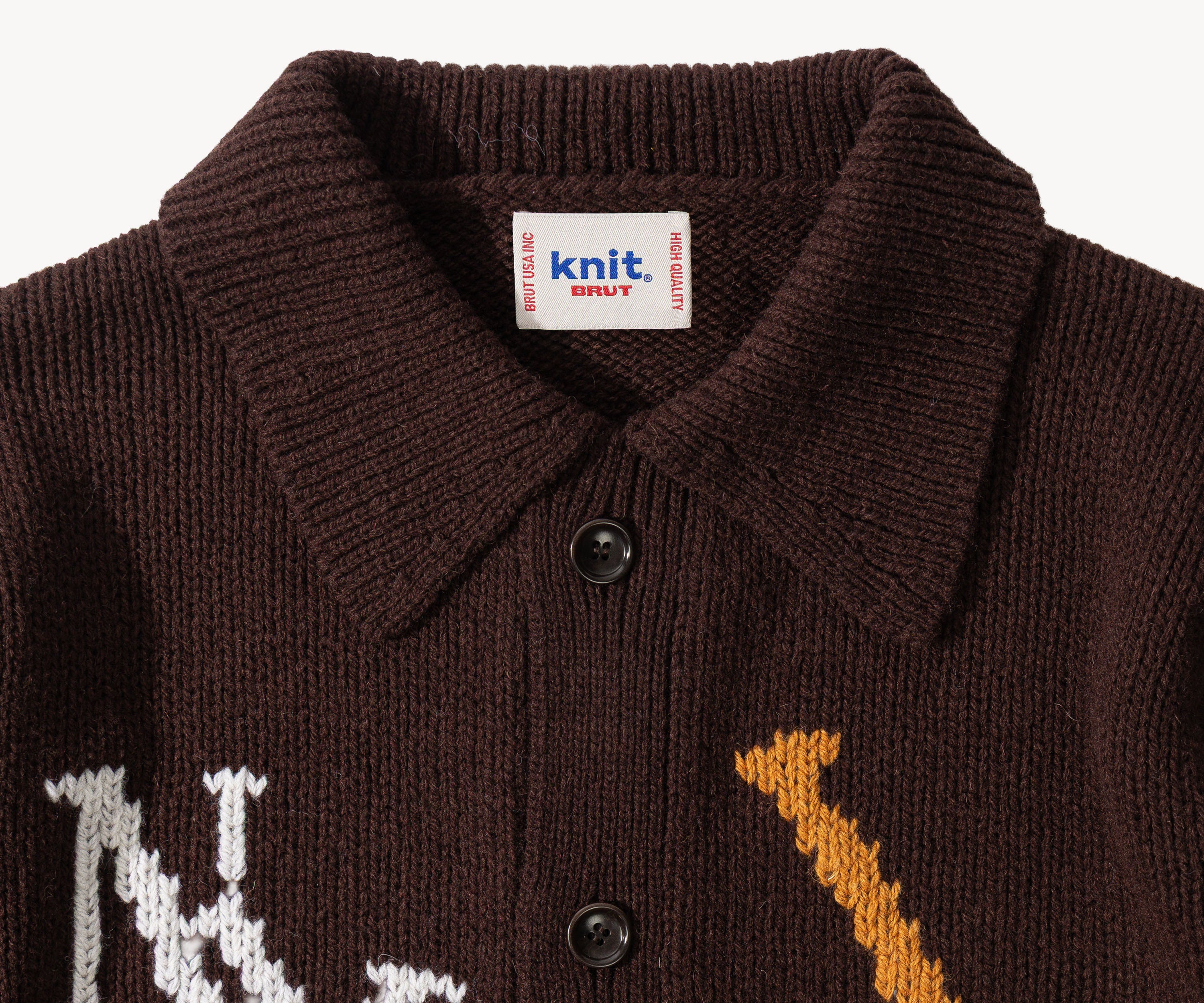 THE BASEBALL CARDIGAN Knitwear X-SMALL / BROWN - BRUT Clothing US