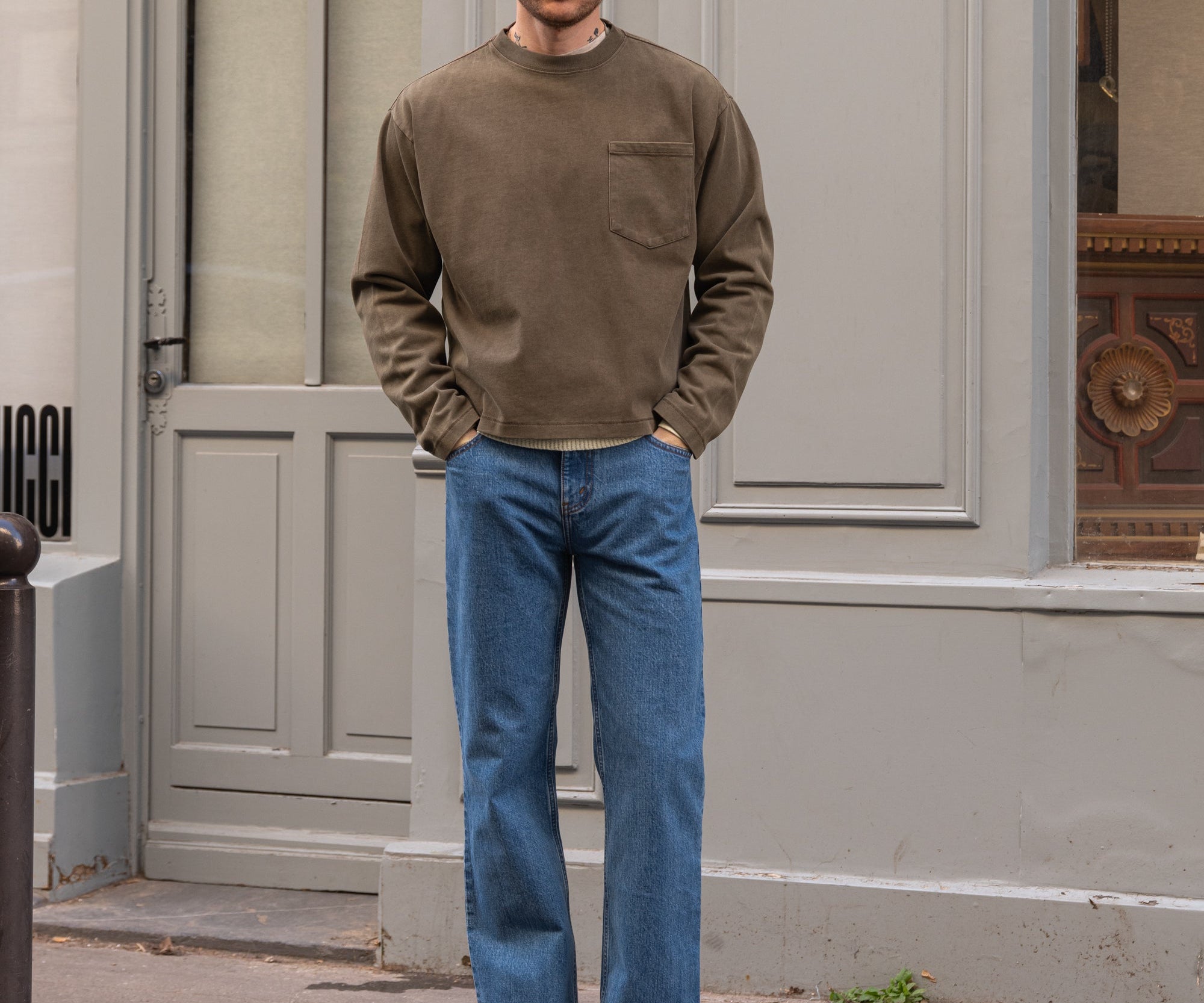 THE BEST LONG SLEEVES POCKET T-SHIRT T-Shirts X-SMALL / LIGHT BROWN - BRUT Clothing US