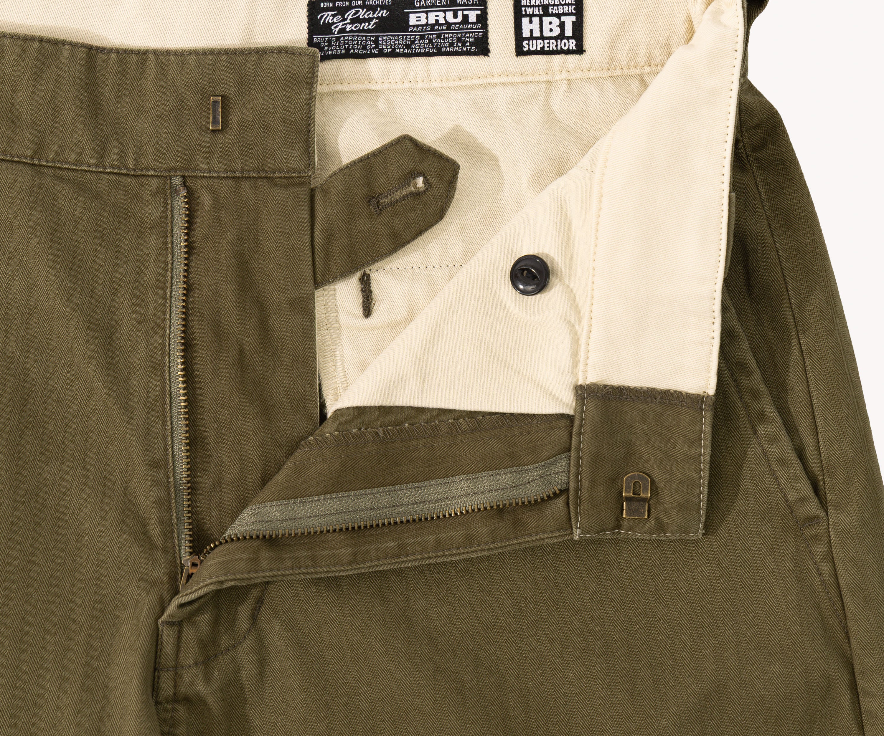 THE PLAIN FRONT PANTS Pants US26 / HBT OLIVE GREEN - BRUT Clothing US