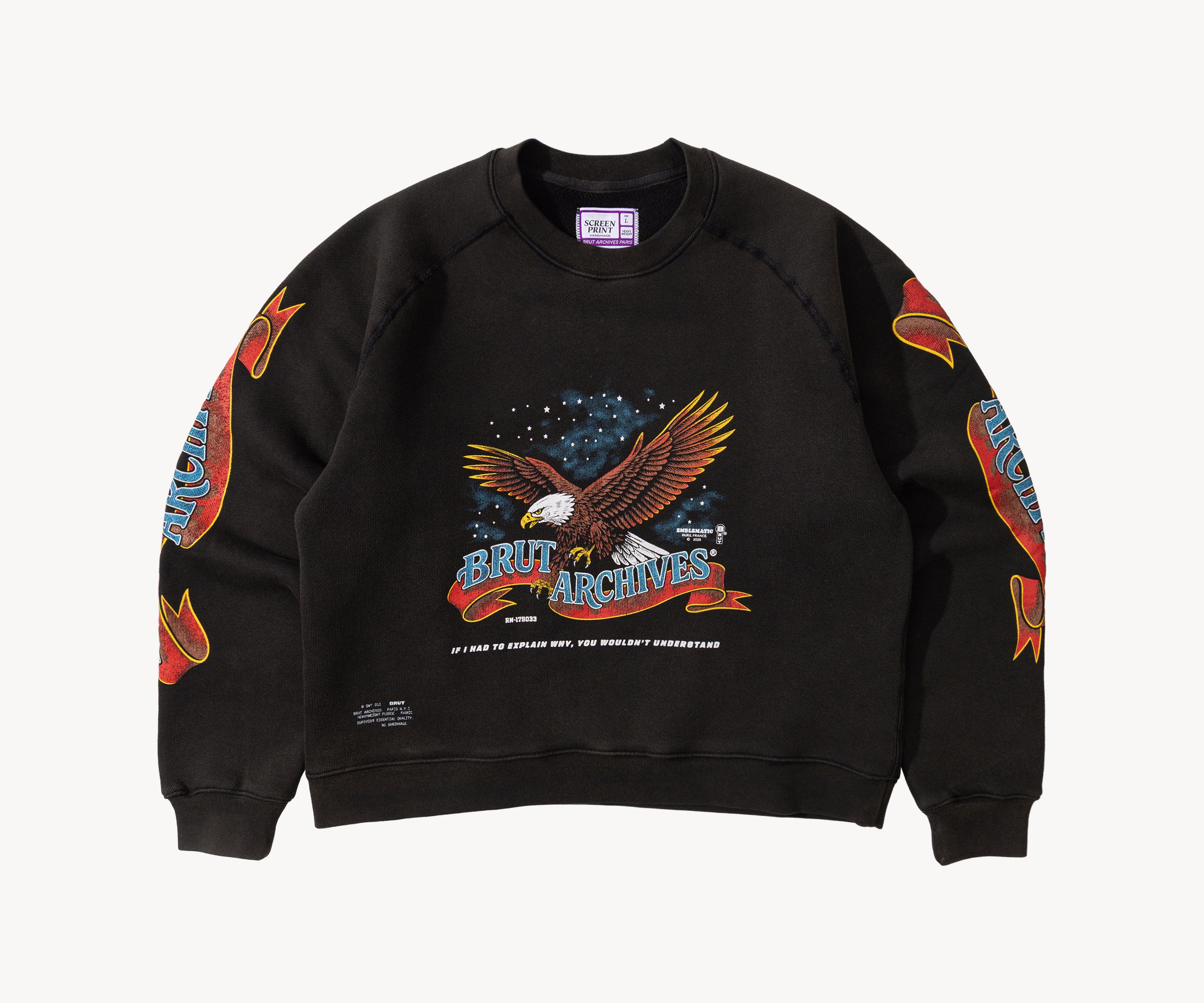 THE NIGHT EAGLE CREWNECK Sweatshirts X-SMALL / BLACK - BRUT Clothing US