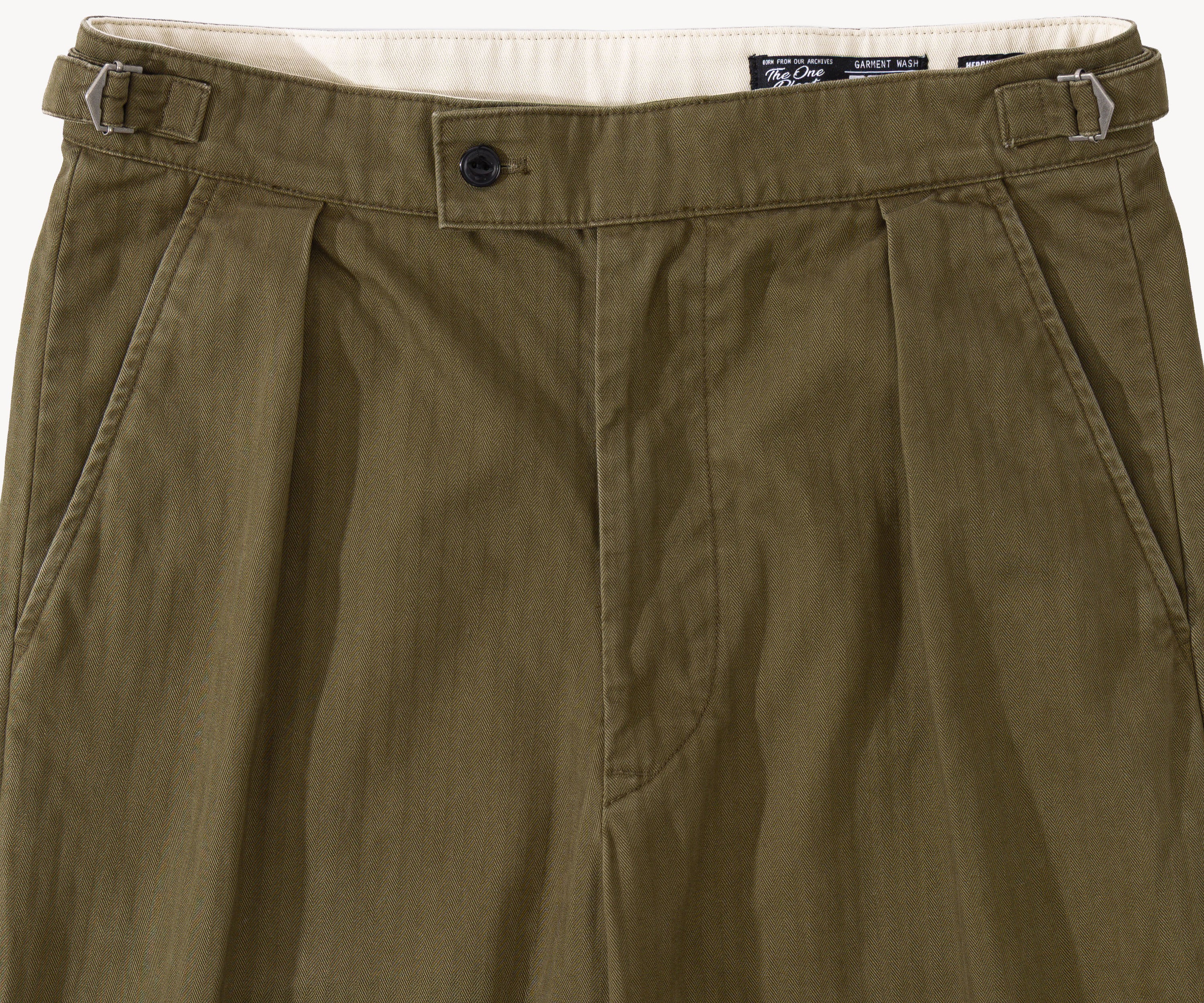 THE ONE PLEAT PANTS Pants US26 / HBT OLIVE GREEN - BRUT Clothing US