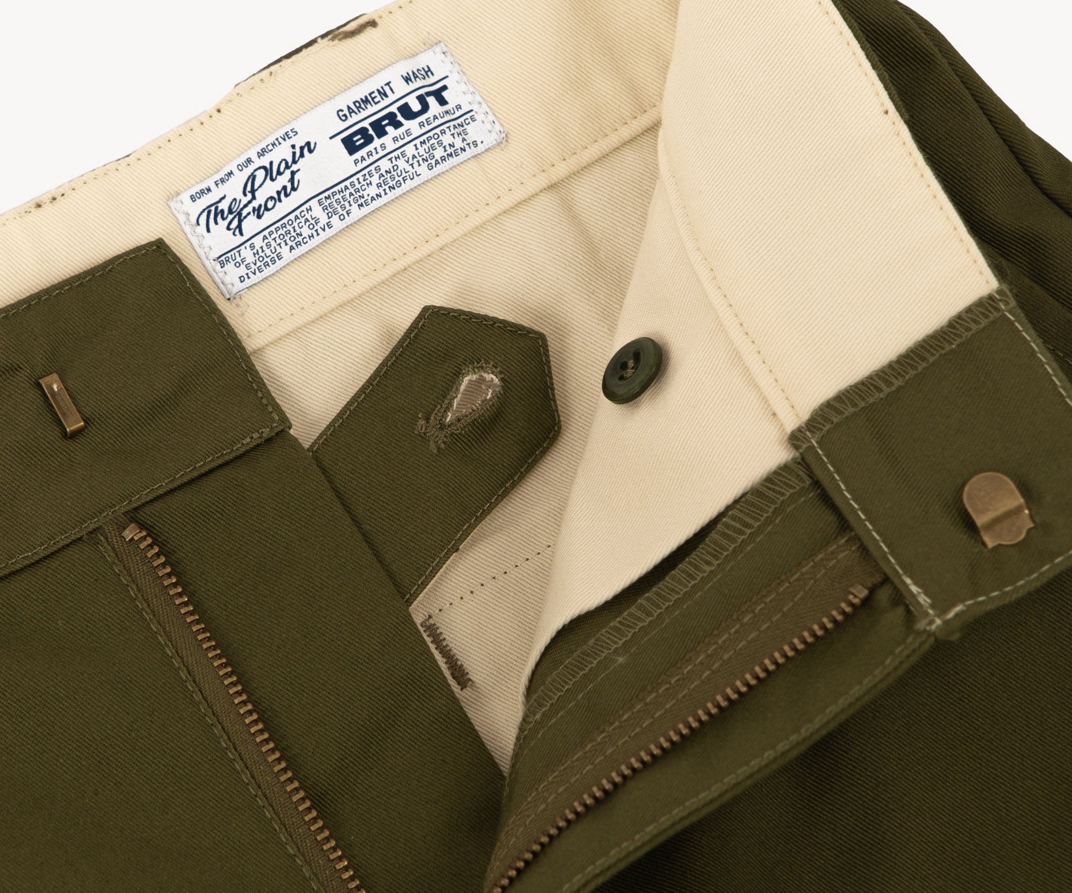 THE PLAIN FRONT PANTS Pants US26 / OLIVE GREEN - BRUT Clothing US