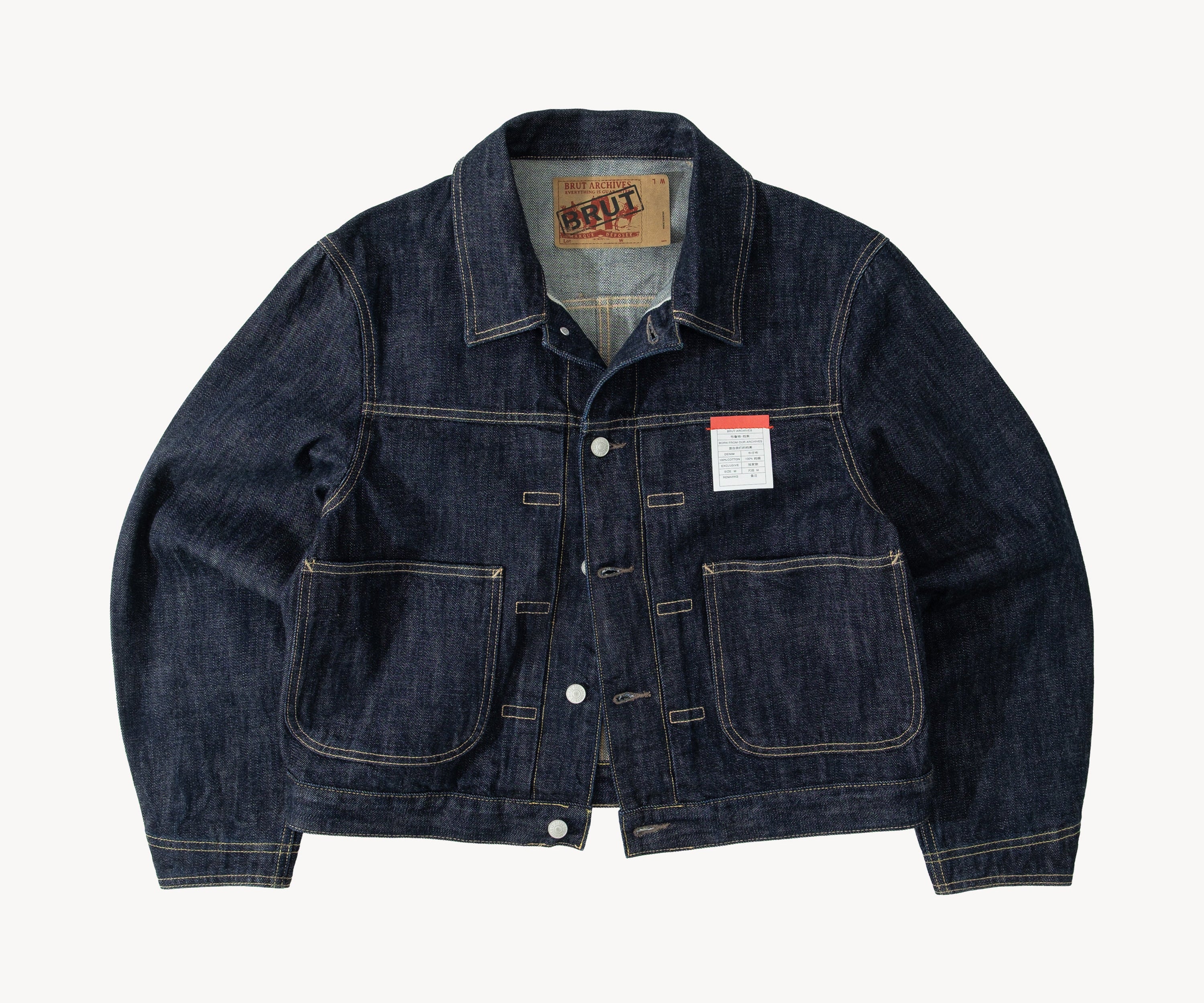 THE PLEATED SELVEDGE DENIM JACKET Coats & Jackets X-SMALL / RAW INDIGO - BRUT Clothing US