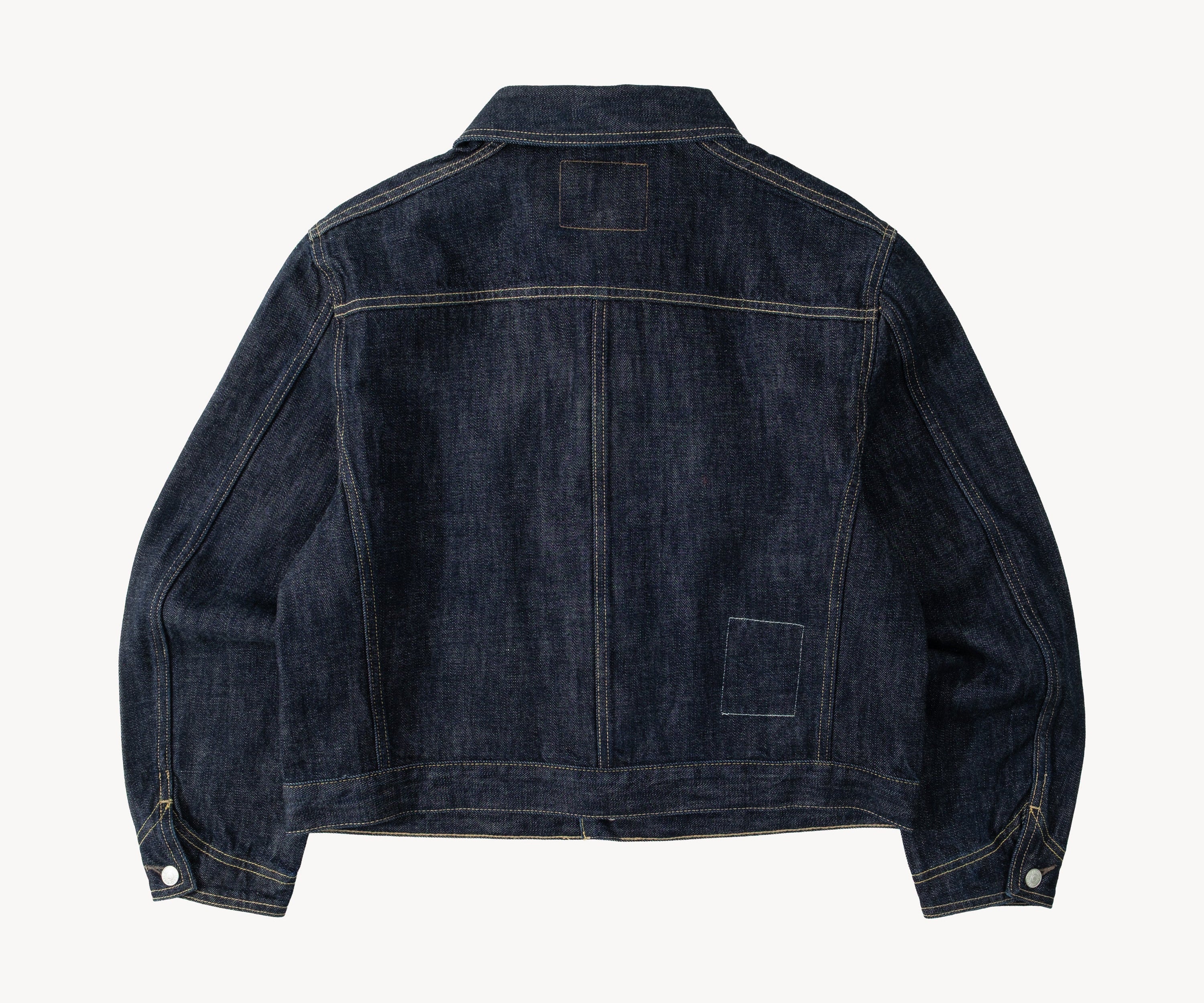 THE PLEATED SELVEDGE DENIM JACKET Coats & Jackets X-SMALL / RAW INDIGO - BRUT Clothing US