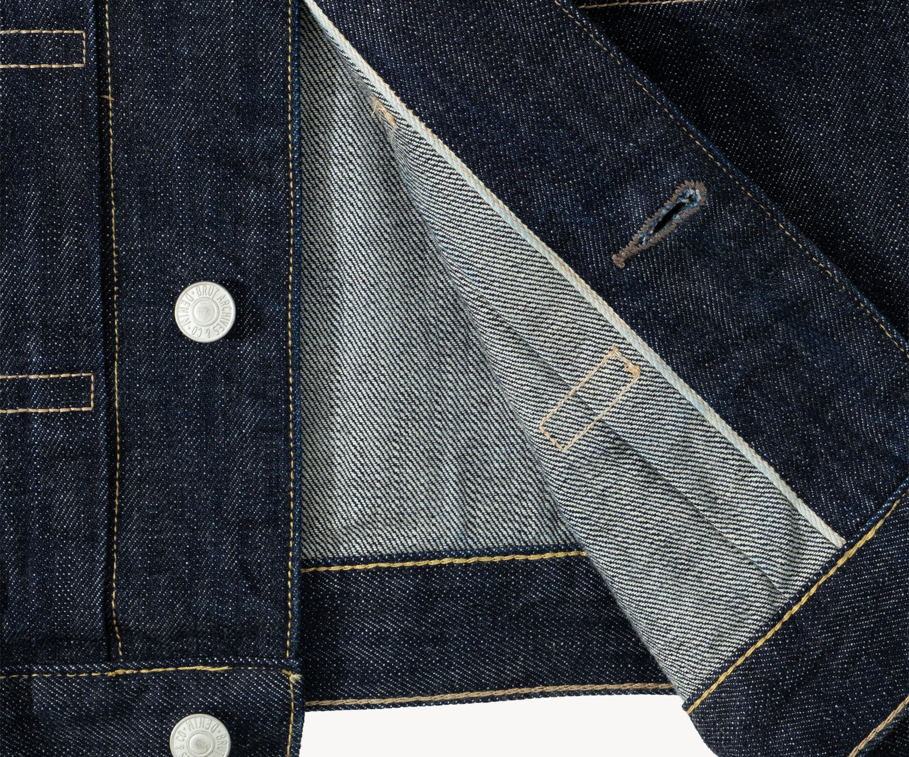 THE PLEATED SELVEDGE DENIM JACKET Coats & Jackets X-SMALL / RAW INDIGO - BRUT Clothing US