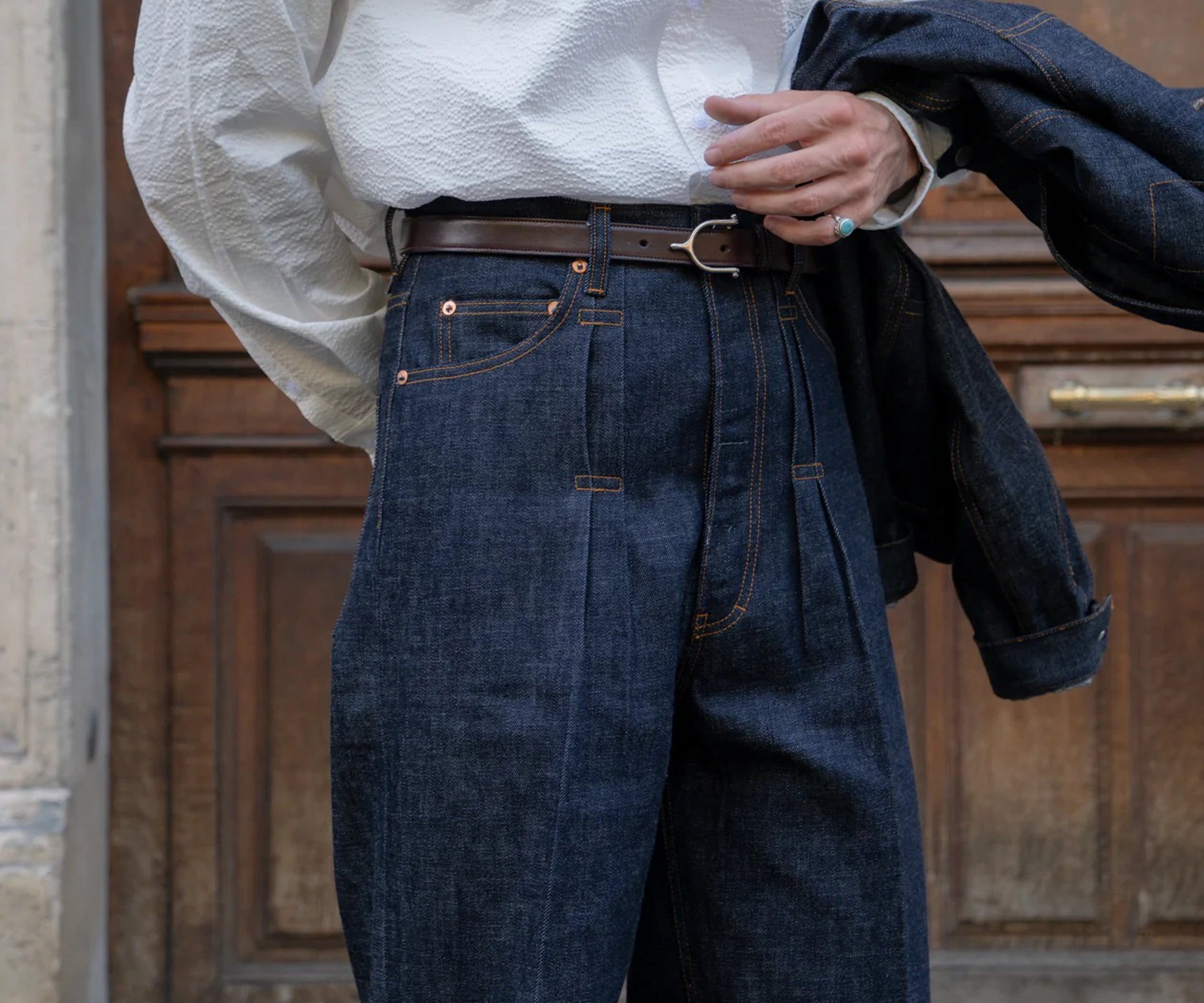THE DOUBLE PLEATED DENIM Pants US28 / RAW INDIGO - BRUT Clothing US