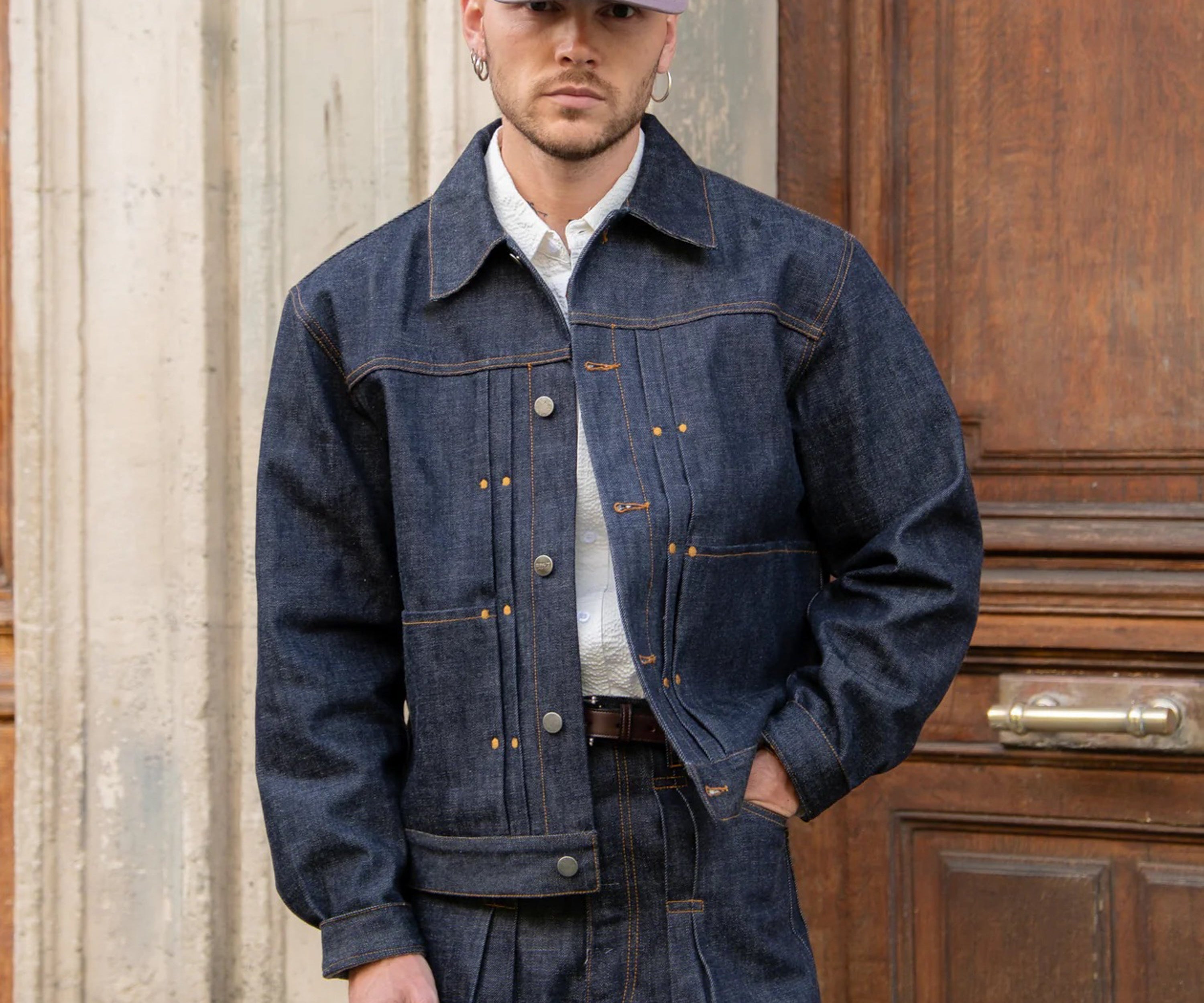 THE DOUBLE PLEATED DENIM JACKET Coats & Jackets X-SMALL / RAW INDIGO - BRUT Clothing US
