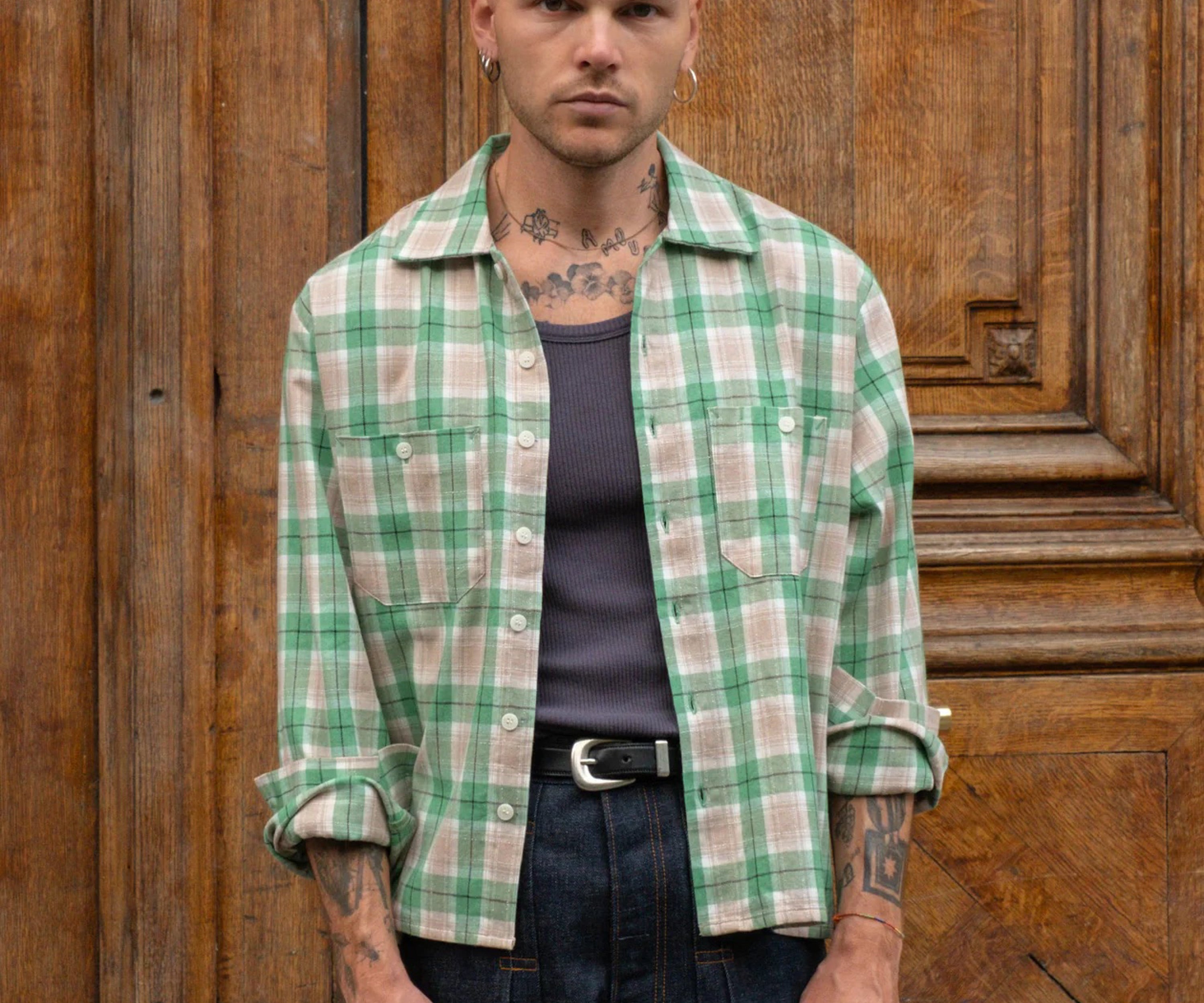 THE OVERSIZED WORK SHIRT Shirts X-SMALL / GREEN BEIGE - BRUT Clothing US