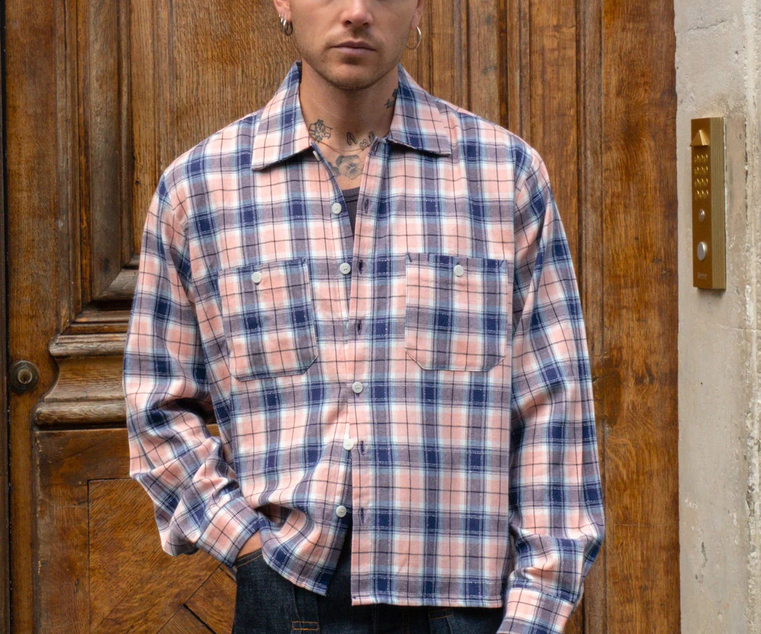THE OVERSIZED WORK SHIRT Shirts X-SMALL / NAVY / PINK - BRUT Clothing US