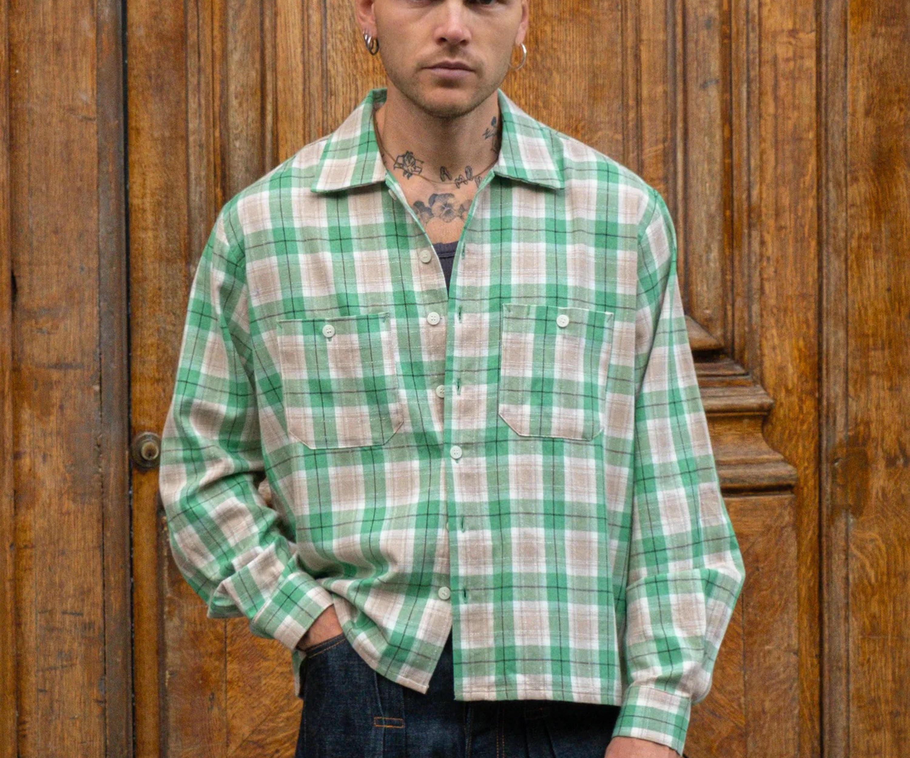 THE OVERSIZED WORK SHIRT Shirts X-SMALL / GREEN BEIGE - BRUT Clothing US