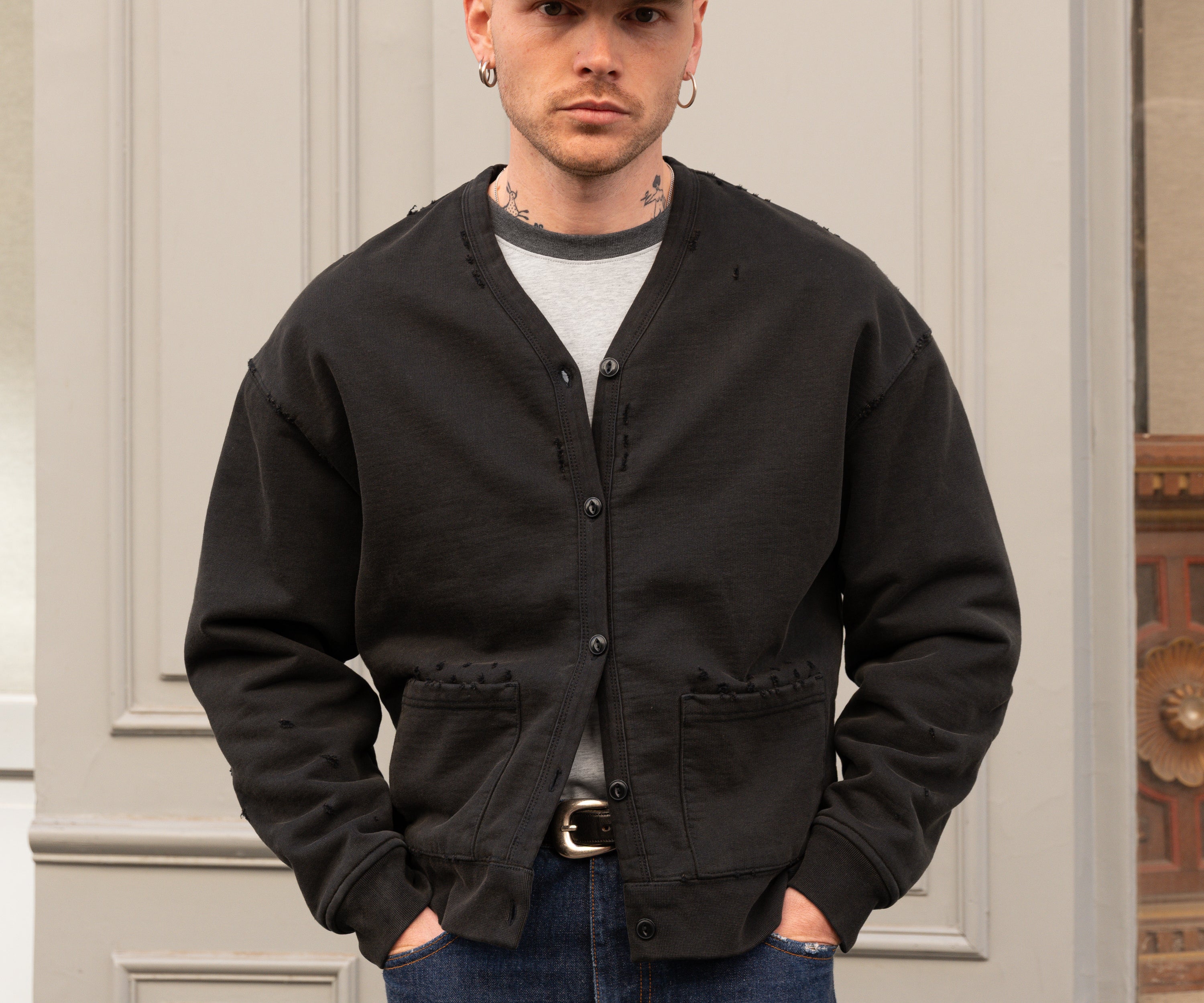 THE RAGGED CARDIGAN Sweatshirts X-SMALL / FADED BLACK - BRUT Clothing US