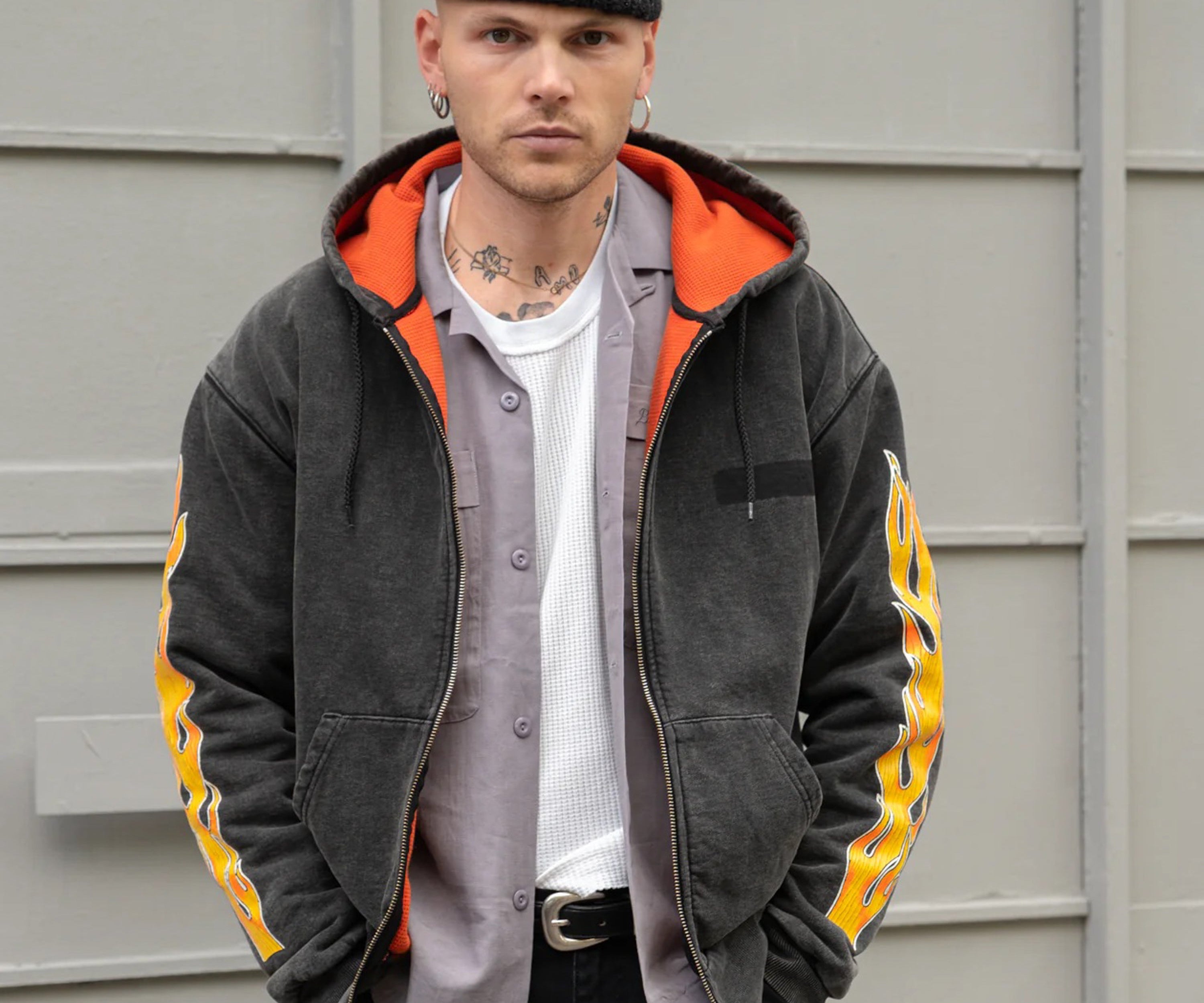 THE GHOSTFIRE THERMAL ZIP SWEAT Sweatshirts X-SMALL / BLACK/ORANGE - BRUT Clothing US