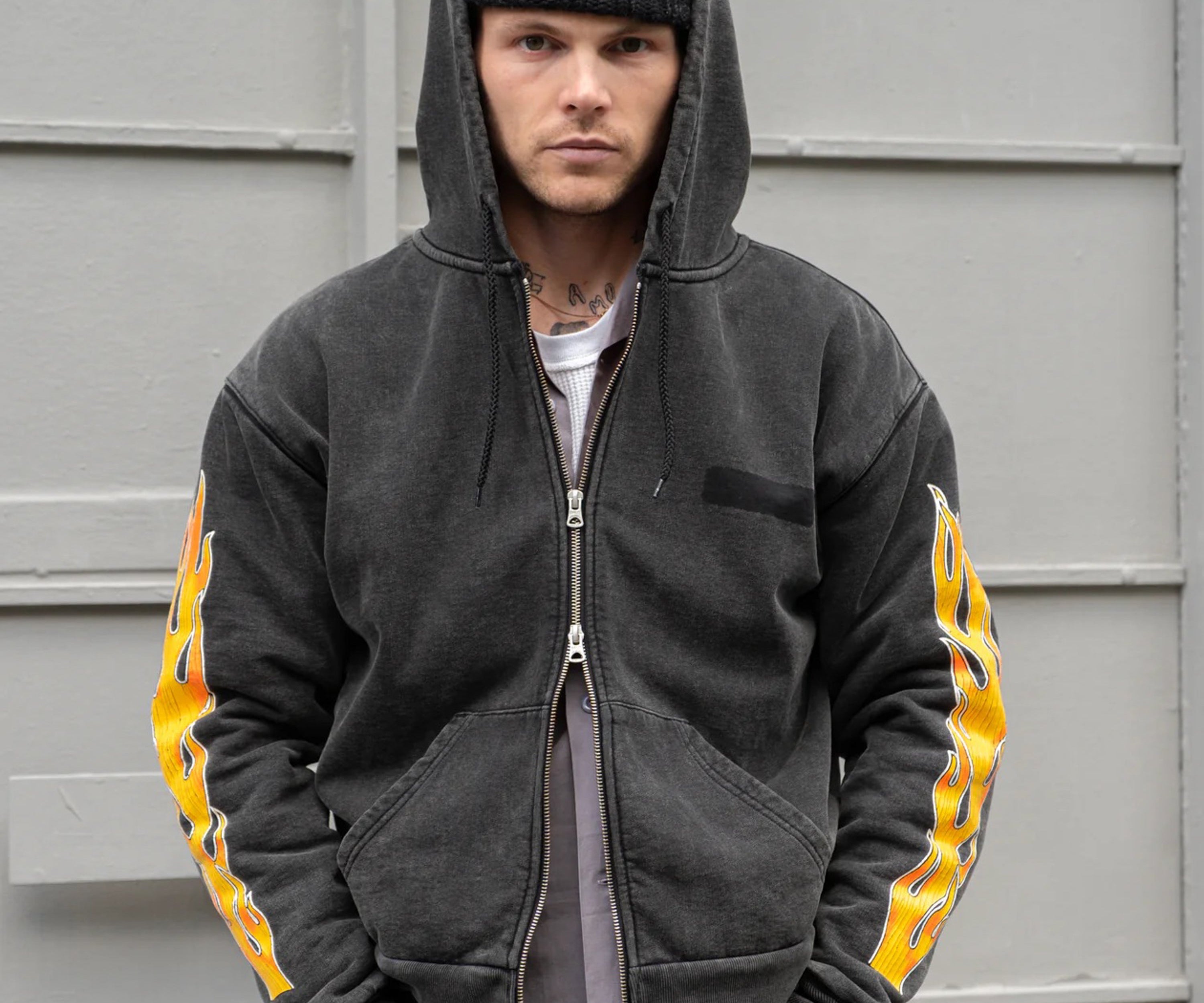 THE GHOSTFIRE THERMAL ZIP SWEAT Sweatshirts X-SMALL / BLACK/ORANGE - BRUT Clothing US