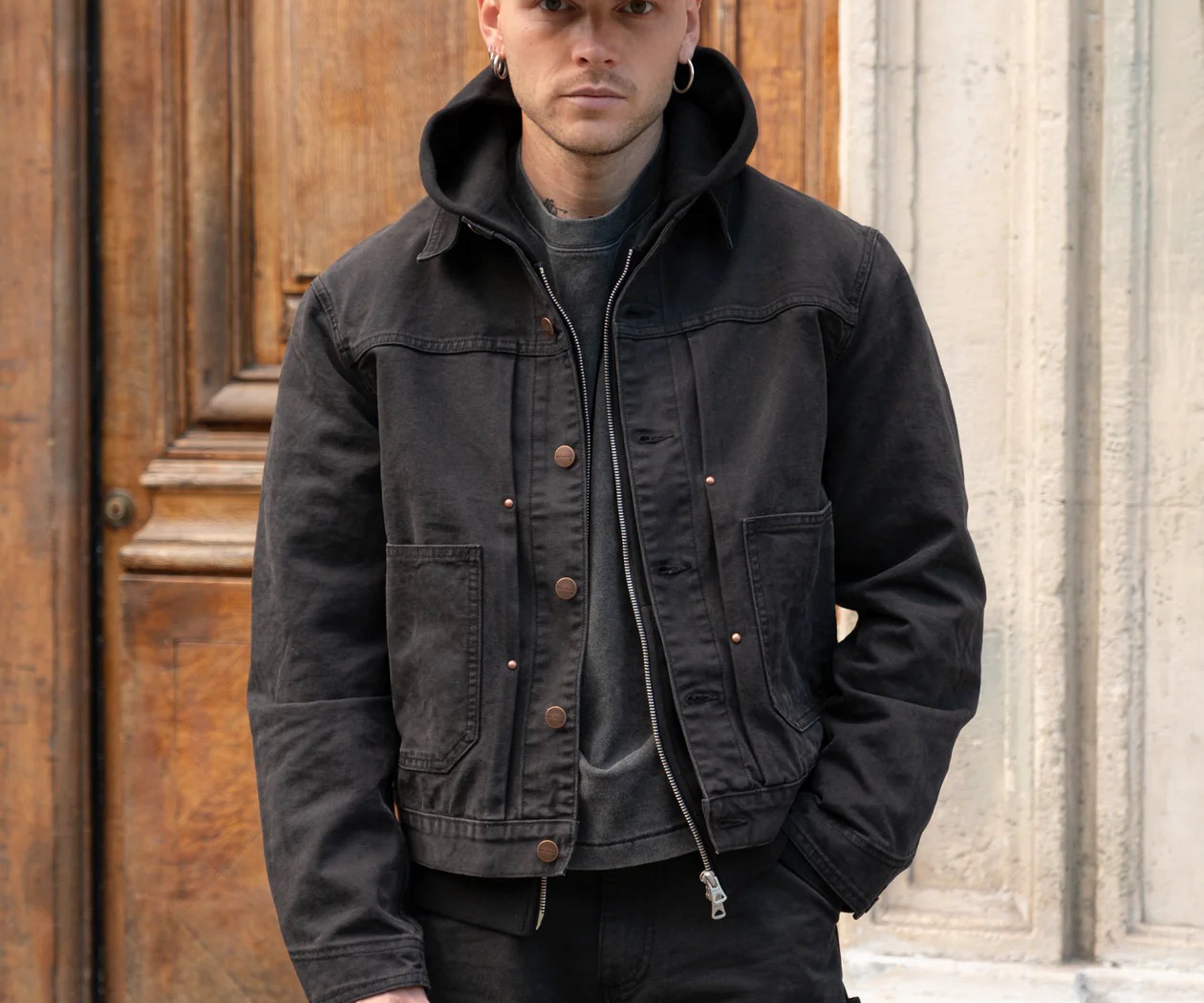 THE PLEATED RIVET JACKET Coats & Jackets X-SMALL / BLACK - BRUT Clothing US