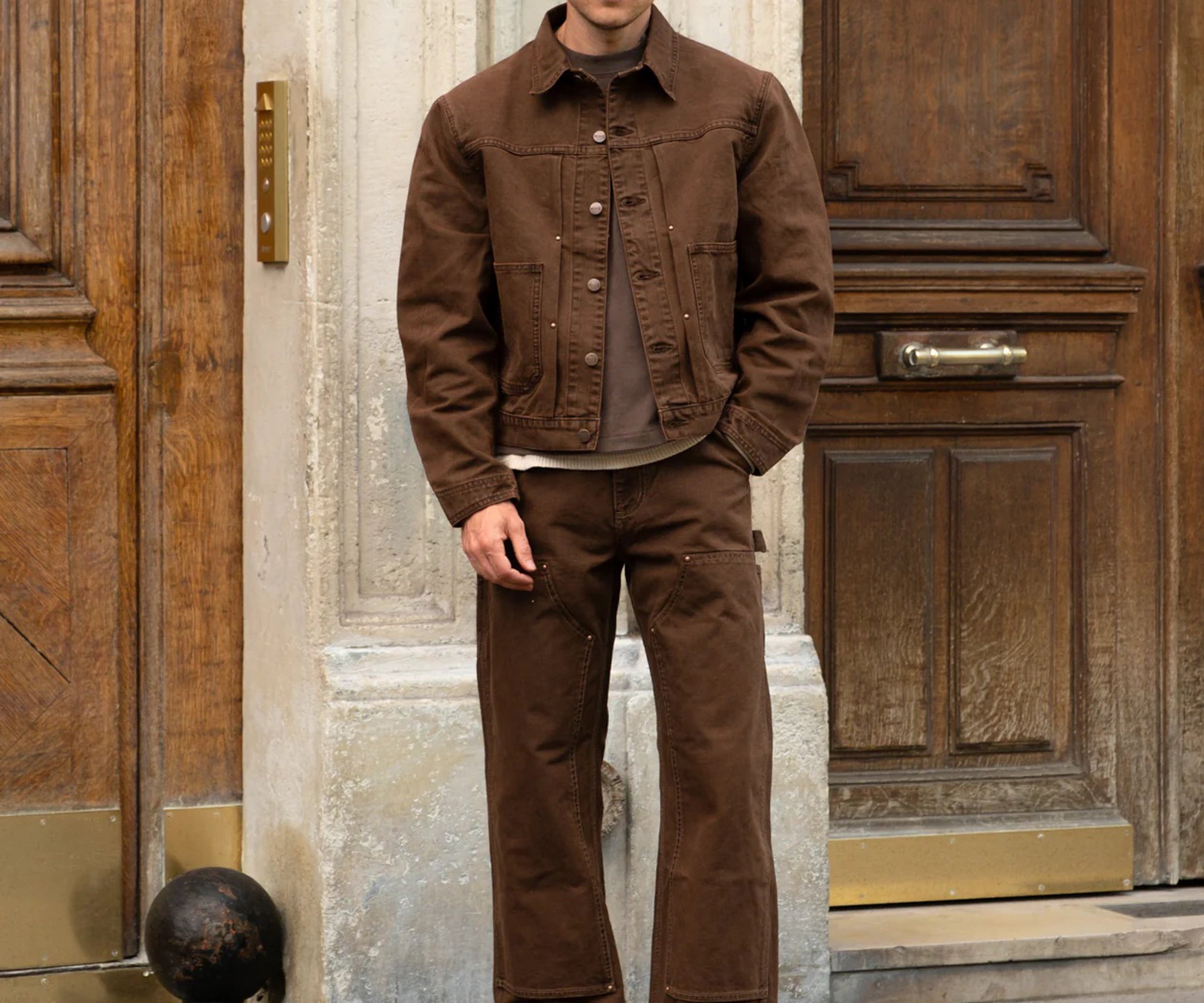 THE WIDE RIVET PANTS Pants US26 / BROWN - BRUT Clothing US