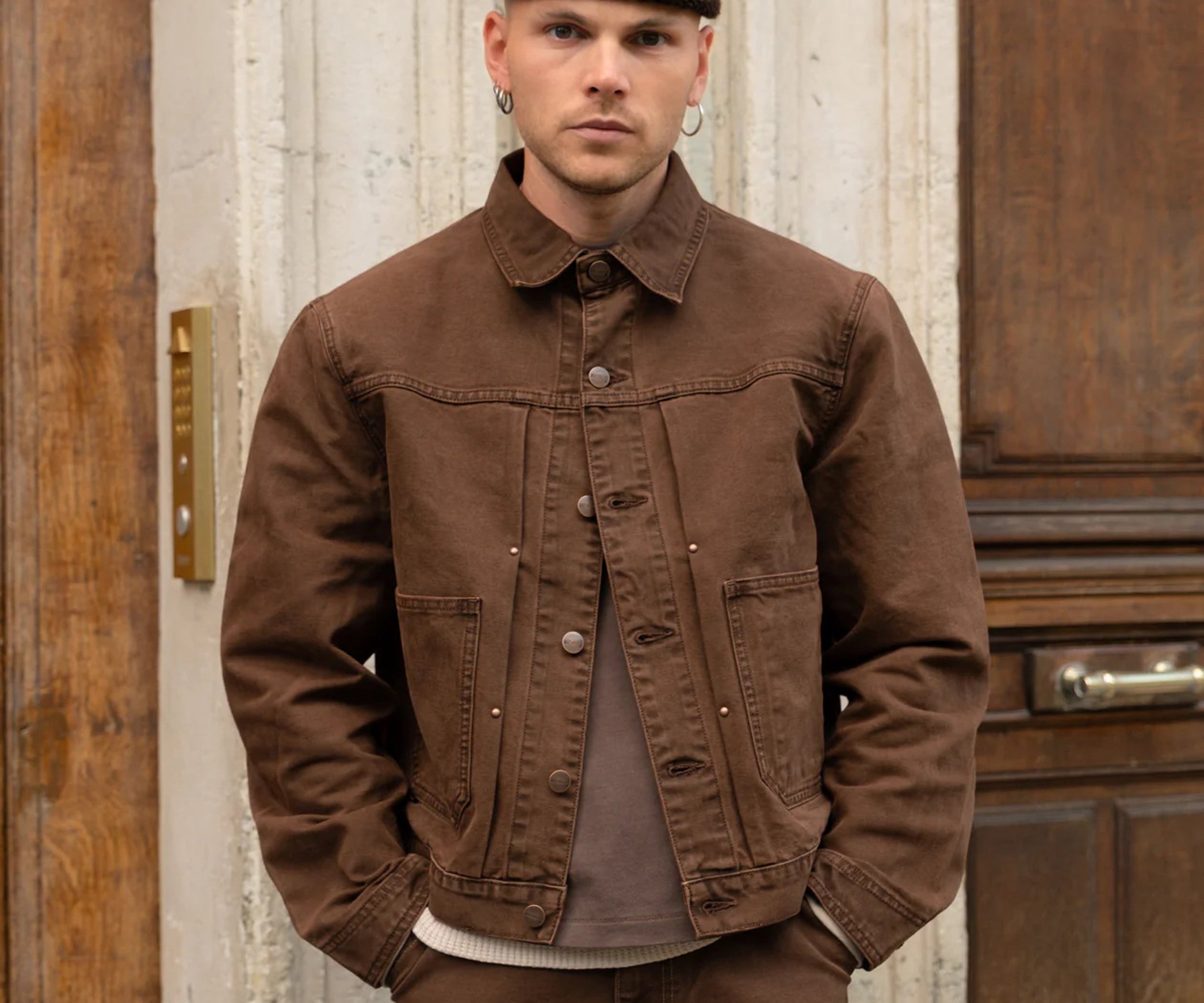 THE PLEATED RIVET JACKET Coats & Jackets X-SMALL / BROWN - BRUT Clothing US