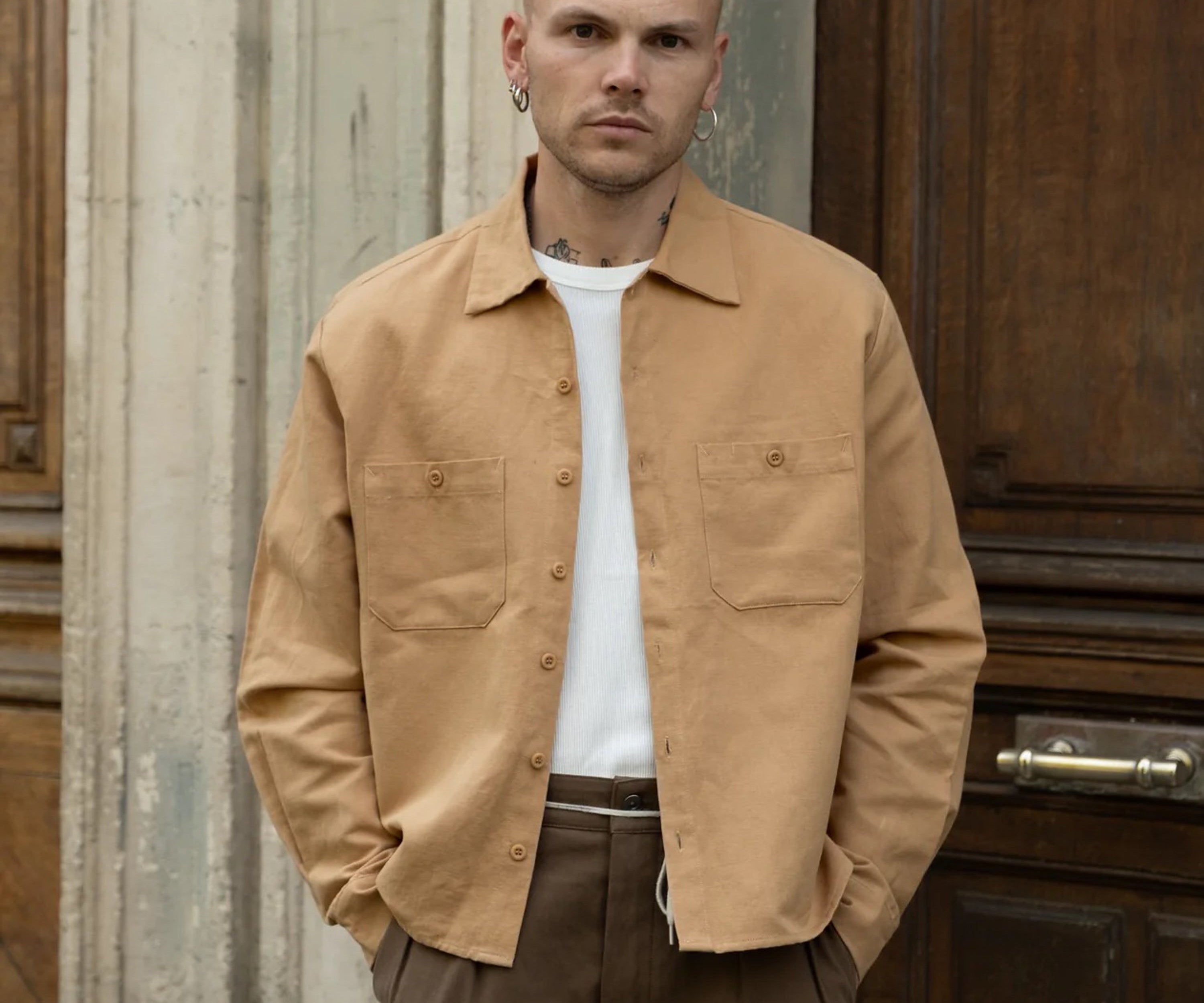 THE OVERSIZED WORK SHIRT Shirts X-SMALL / BEIGE - BRUT Clothing US