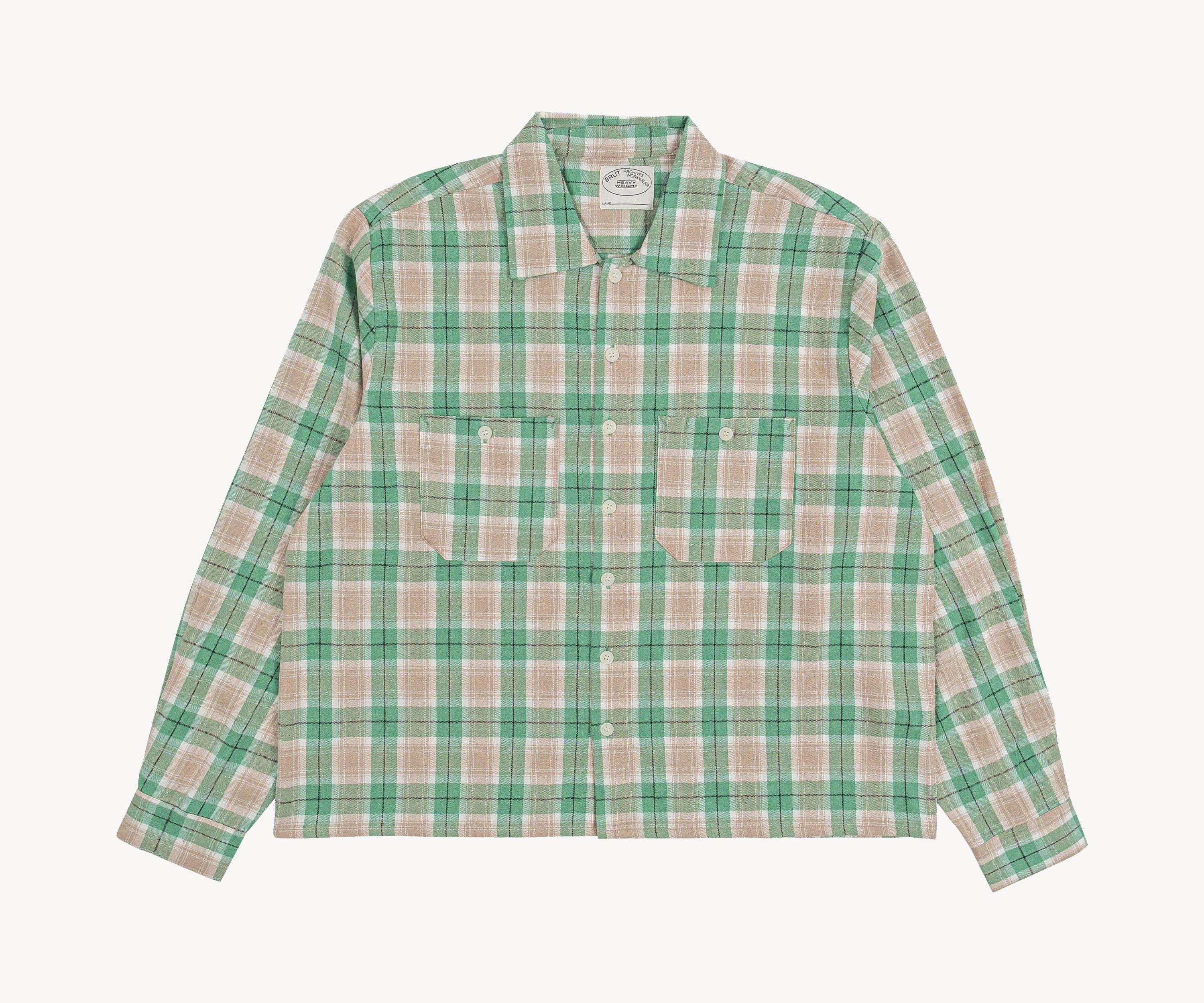 THE OVERSIZED WORK SHIRT Shirts X-SMALL / GREEN BEIGE - BRUT Clothing US