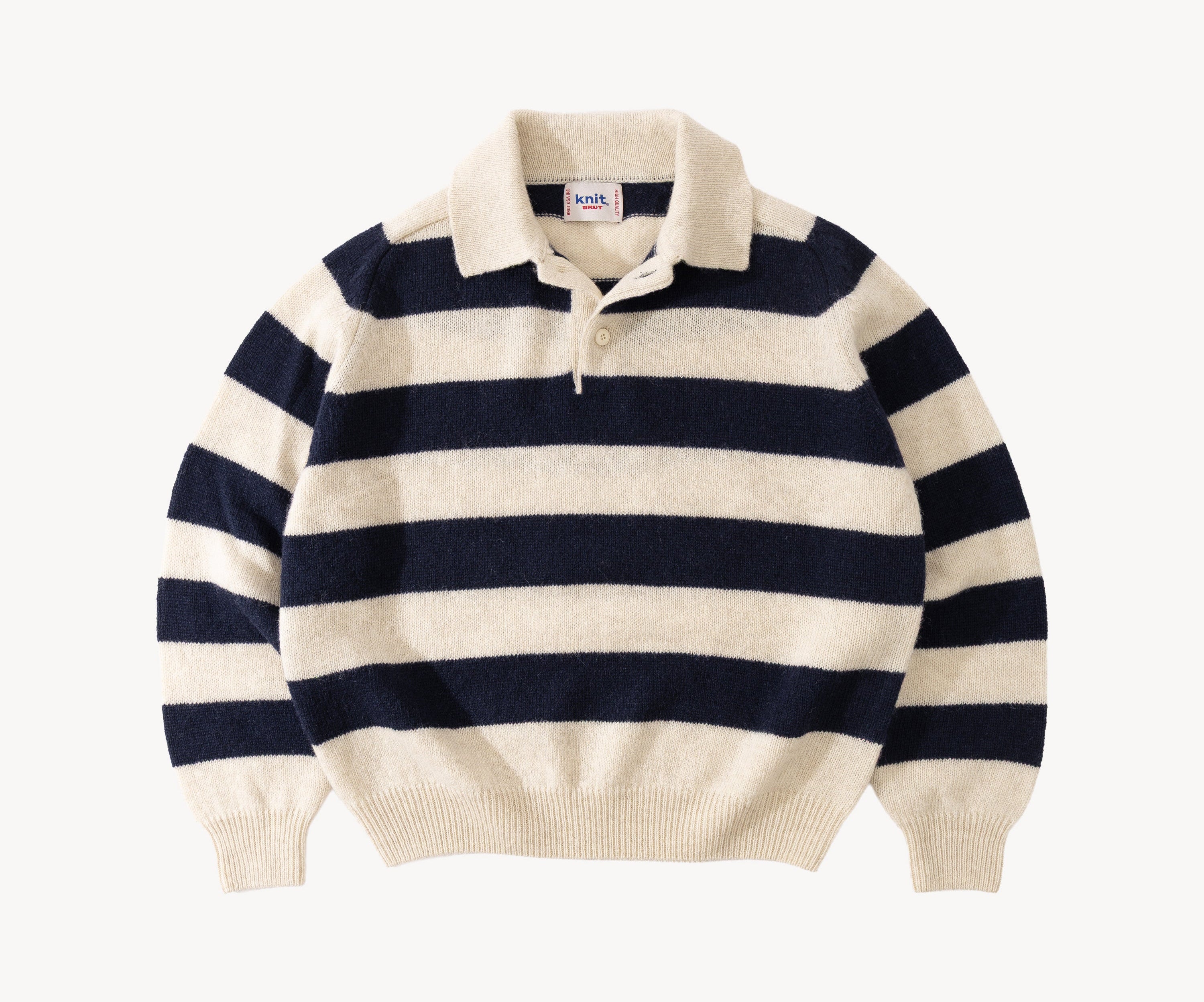 THE SHETLAND POLO Knitwear X-SMALL / NAVY / ECRU - BRUT Clothing US