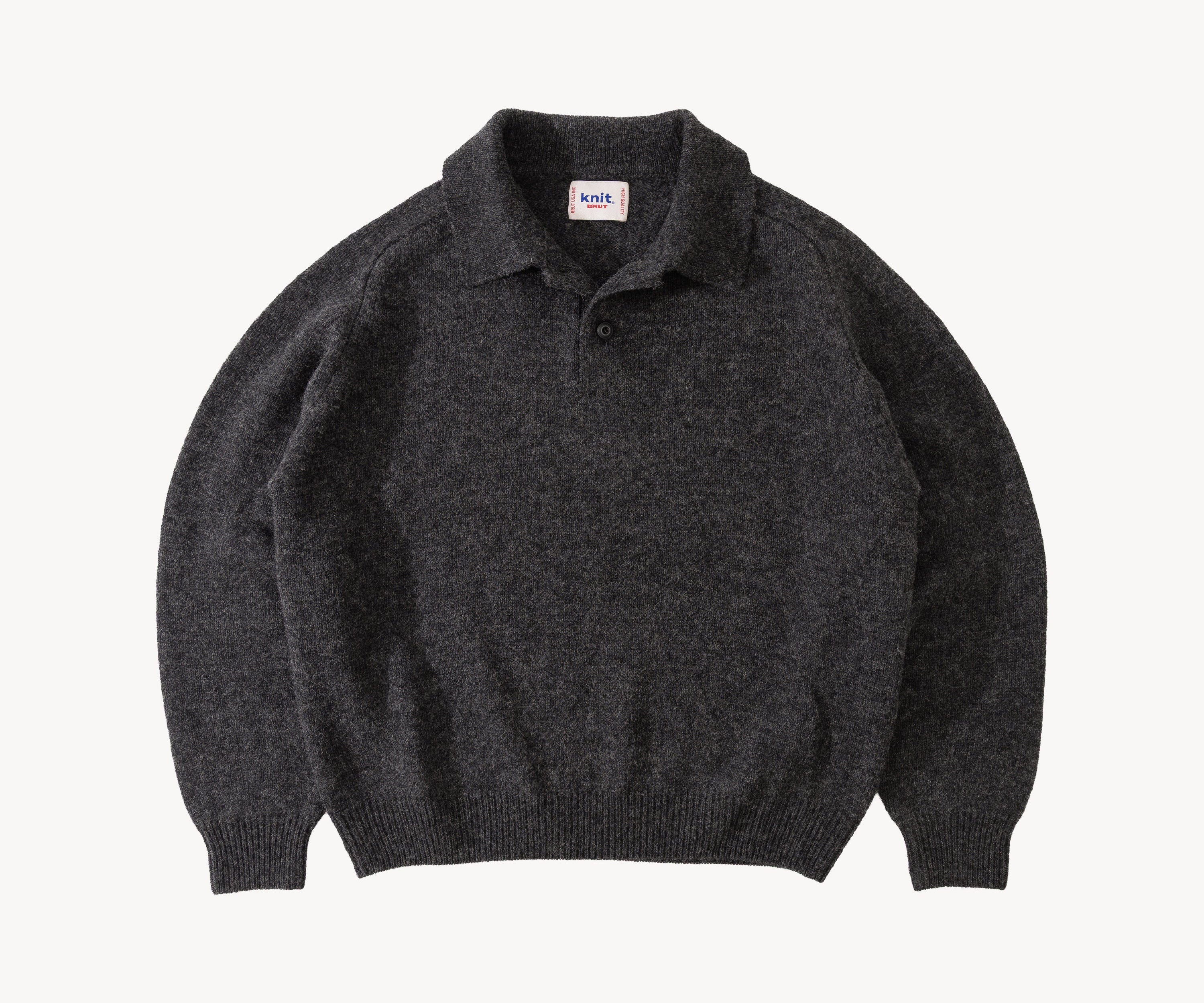 THE SHETLAND POLO Knitwear X-SMALL / CHARCOAL - BRUT Clothing US