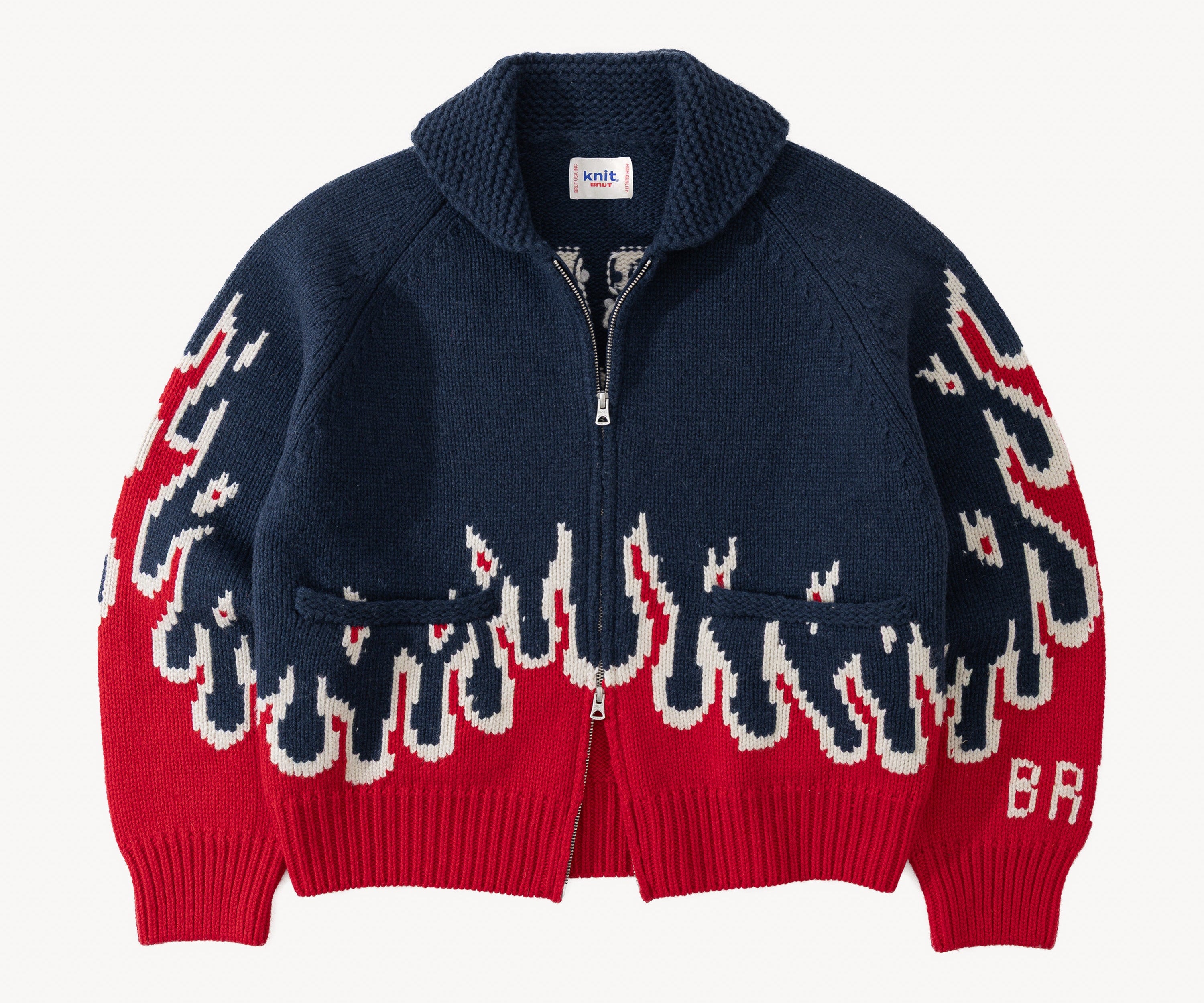 THE WARMEST ZIPPED SWEATER Knitwear SMALL / BLUE / RED - BRUT Clothing US