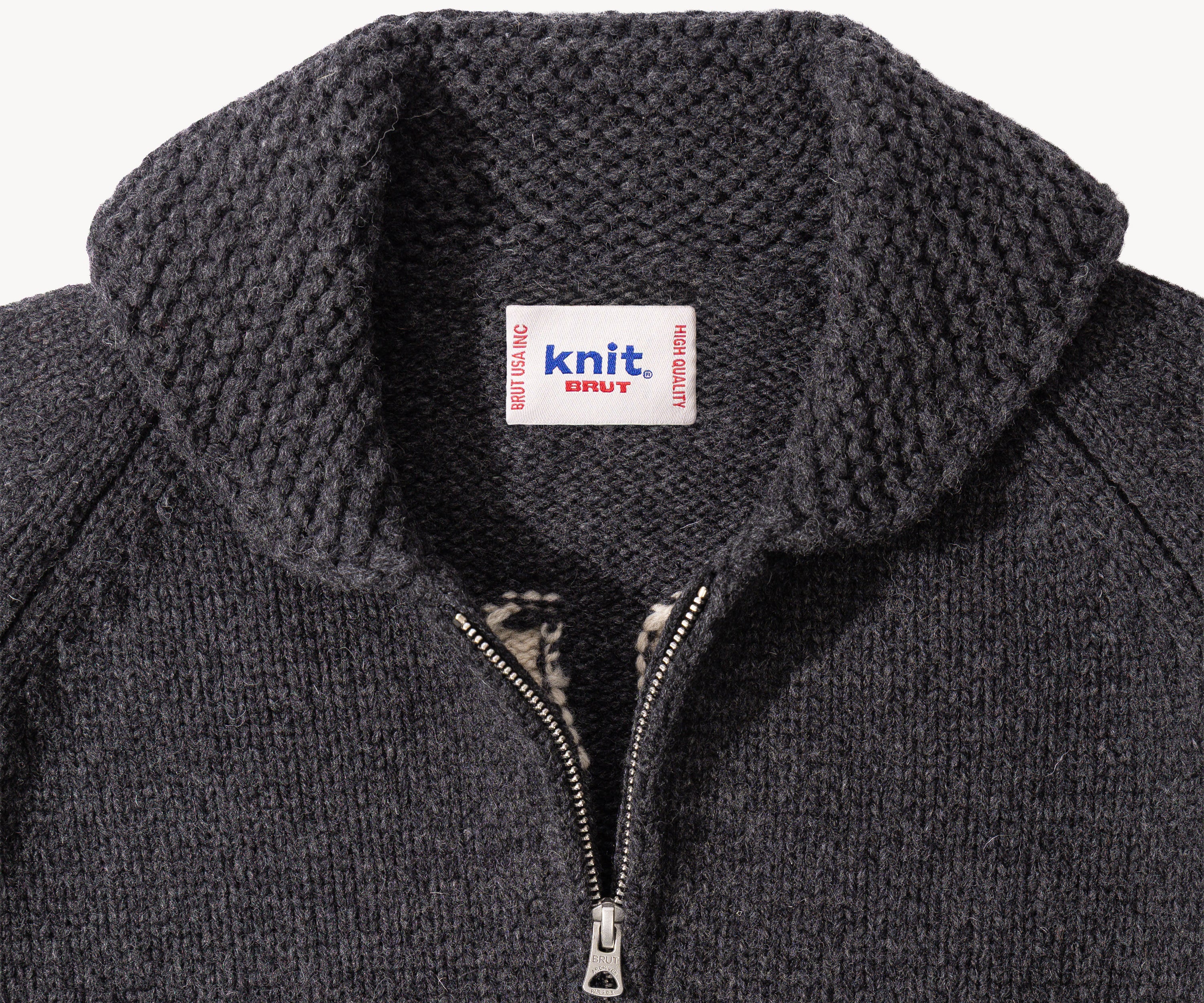 THE WARMEST ZIPPED SWEATER Knitwear SMALL / CHARCOAL / BLACK - BRUT Clothing US